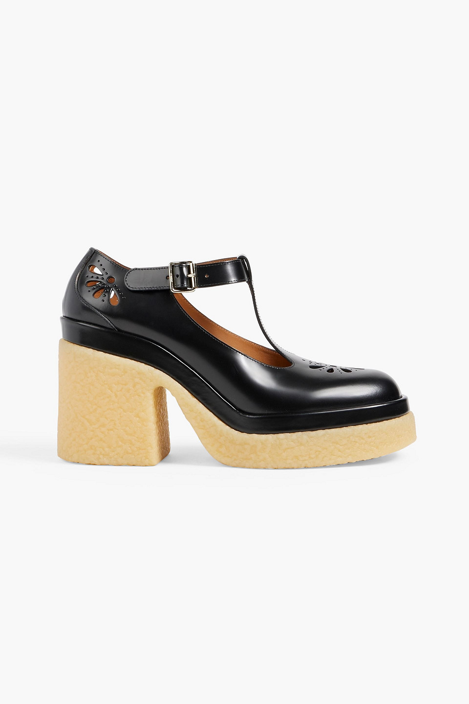 Chloé Kurtys Laser-cut Glossed-leather Mary Jane Platform Pumps In Black
