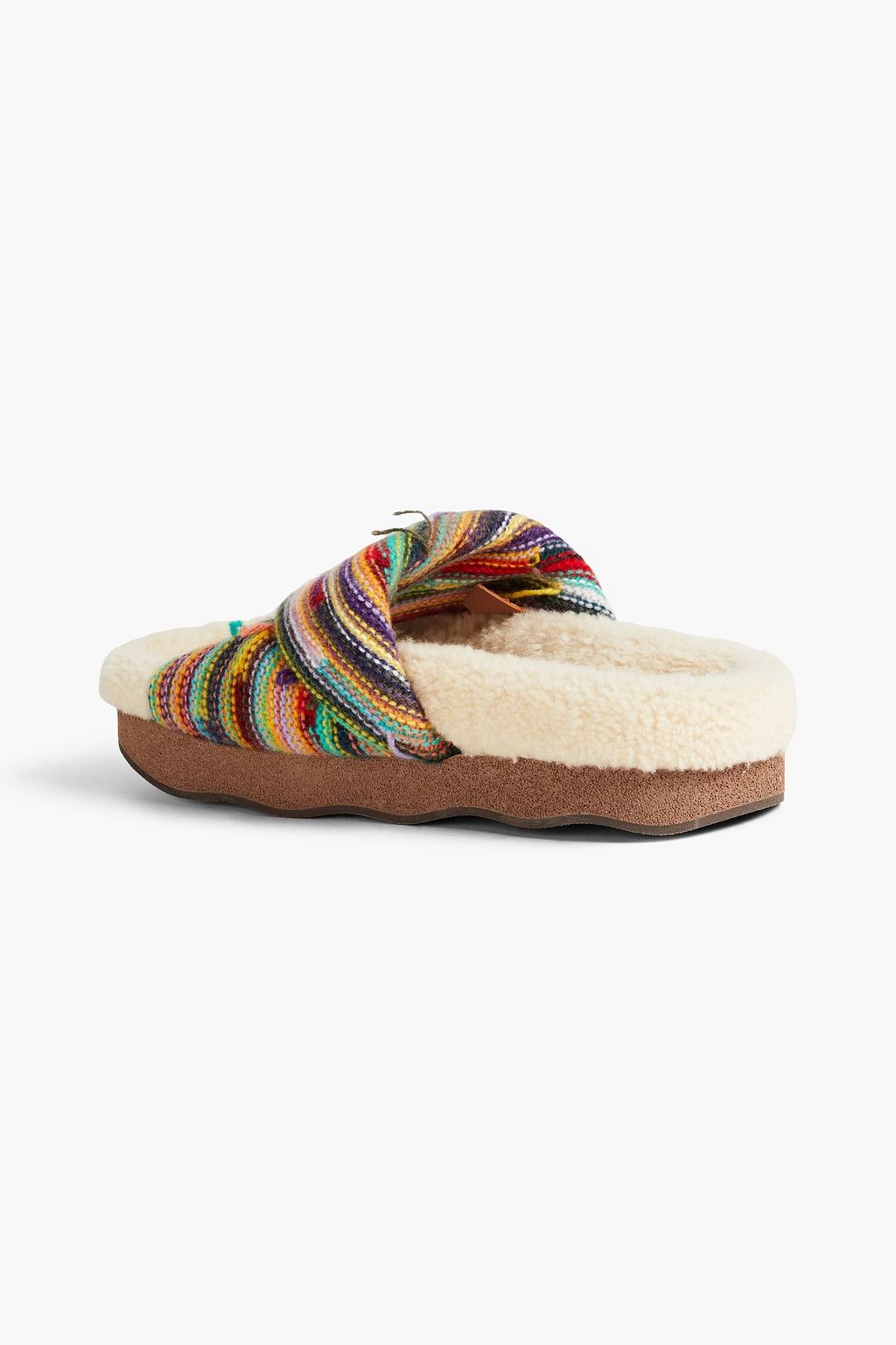 CHLOÉ Shearling-lined knitted slides
