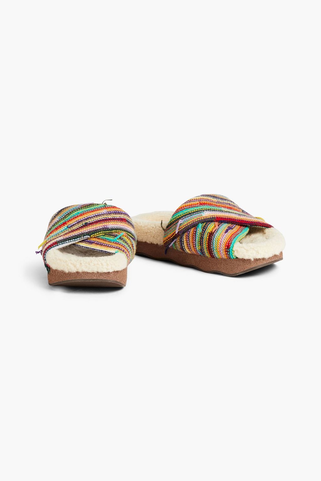 CHLOÉ Shearling-lined knitted slides