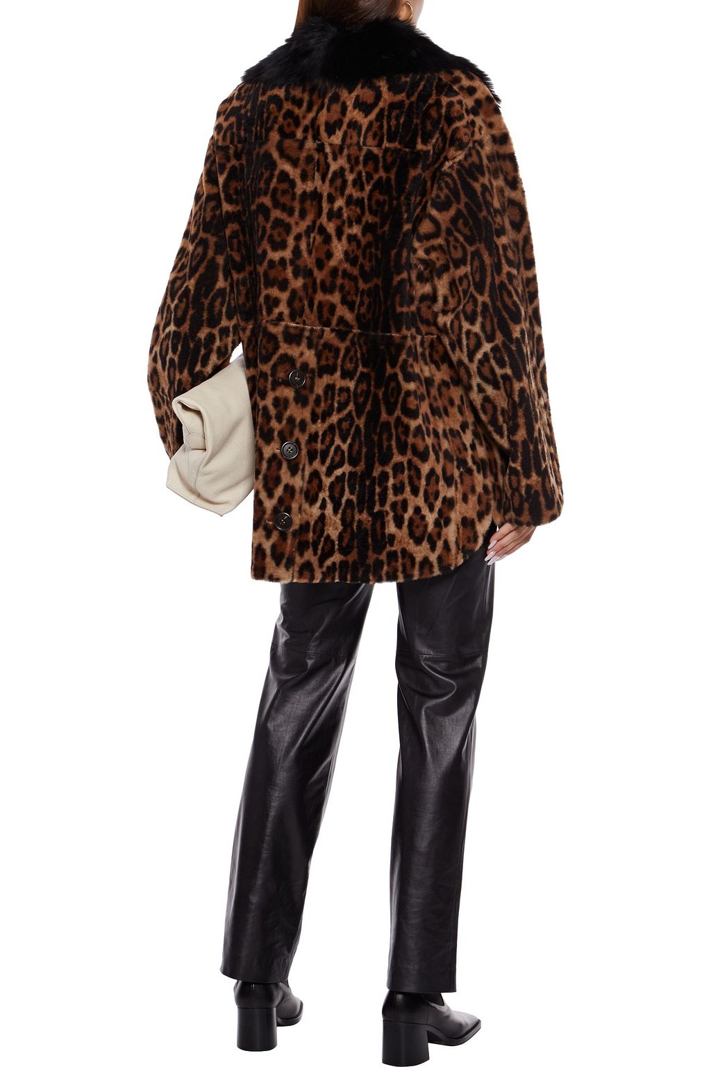 YVES SALOMON Leather-paneled leopard-print shearling coat