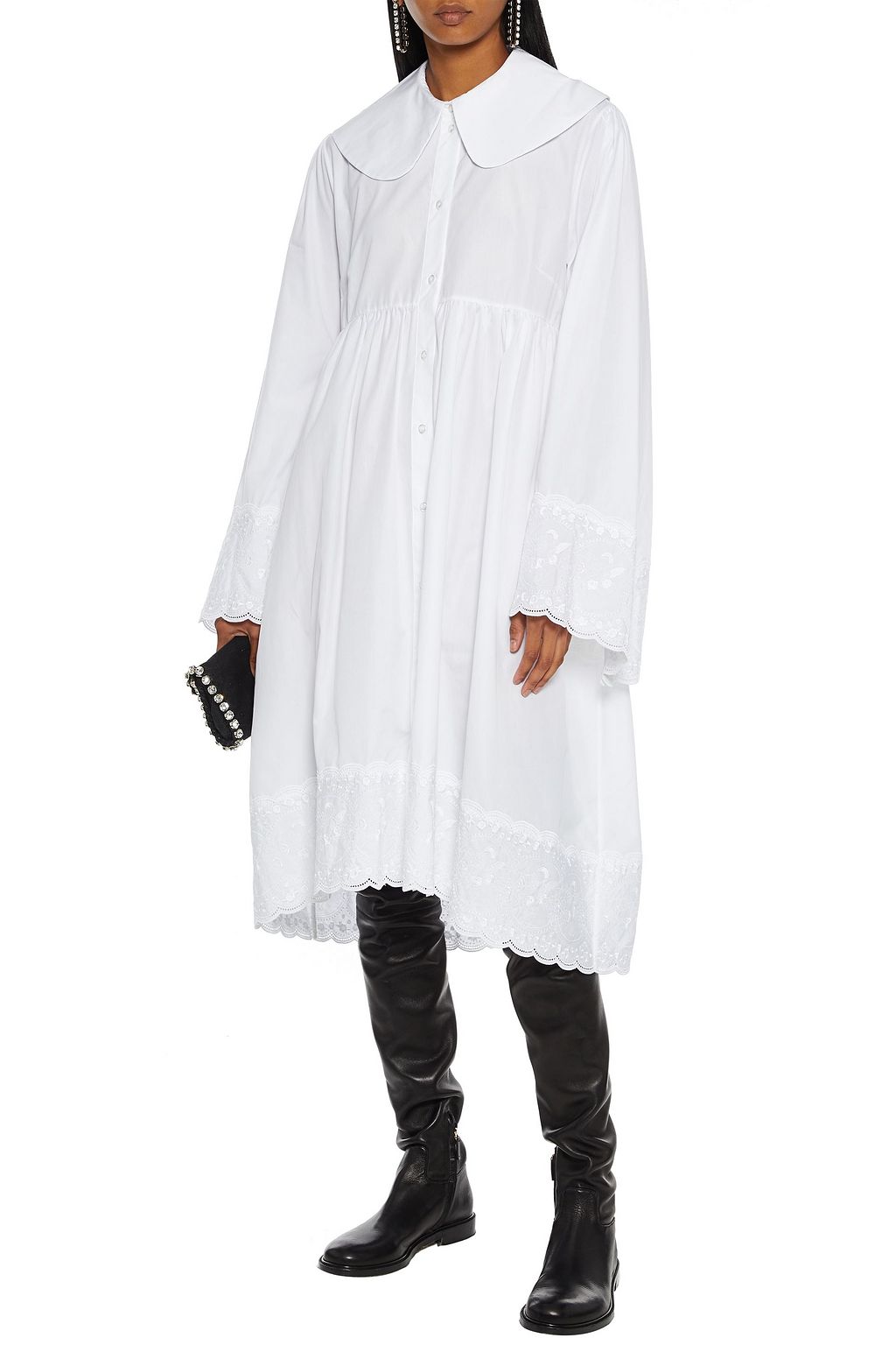 SIMONE ROCHA Gathered embroidered cotton-poplin shirt dress