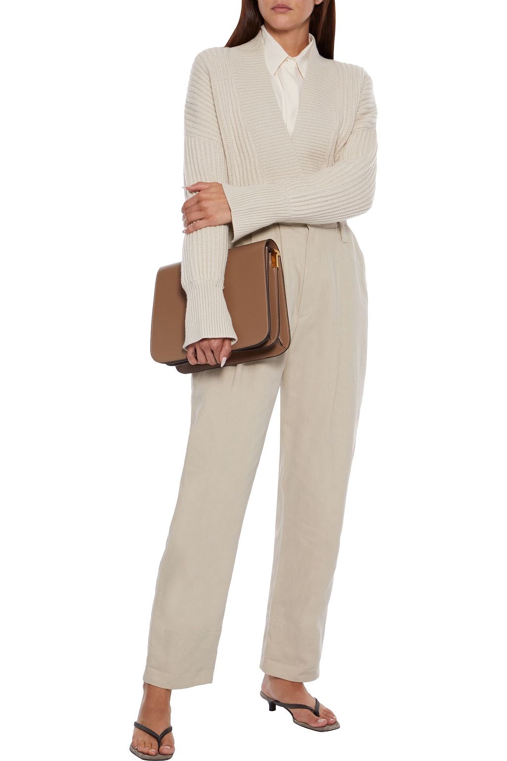BRUNELLO CUCINELLI Bead-embellished ribbed cashmere cardigan