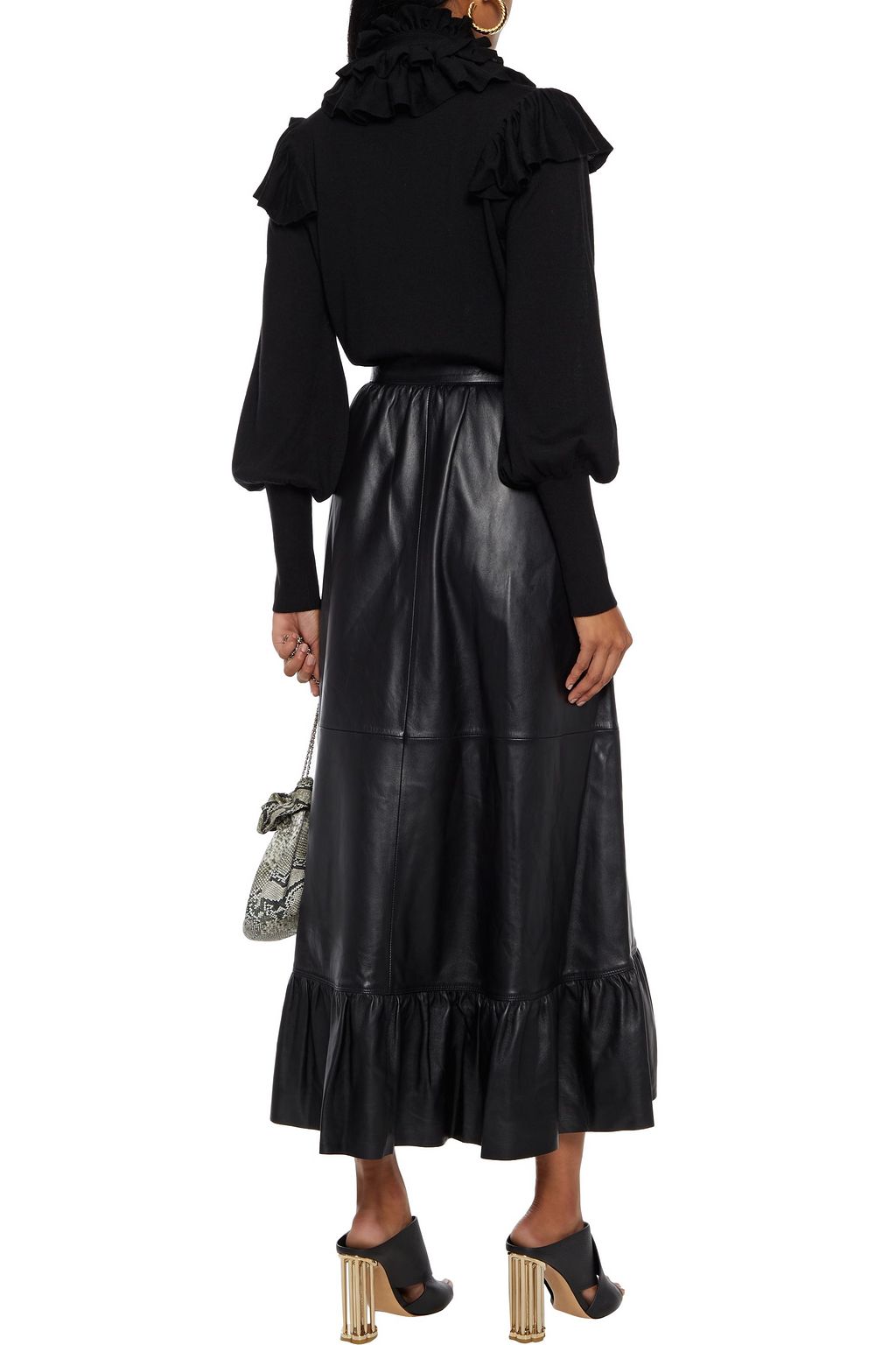 ZIMMERMANN Ladybeetle ruffled leather midi wrap skirt