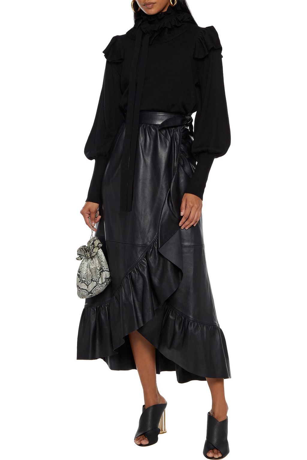 ZIMMERMANN Ladybeetle ruffled leather midi wrap skirt