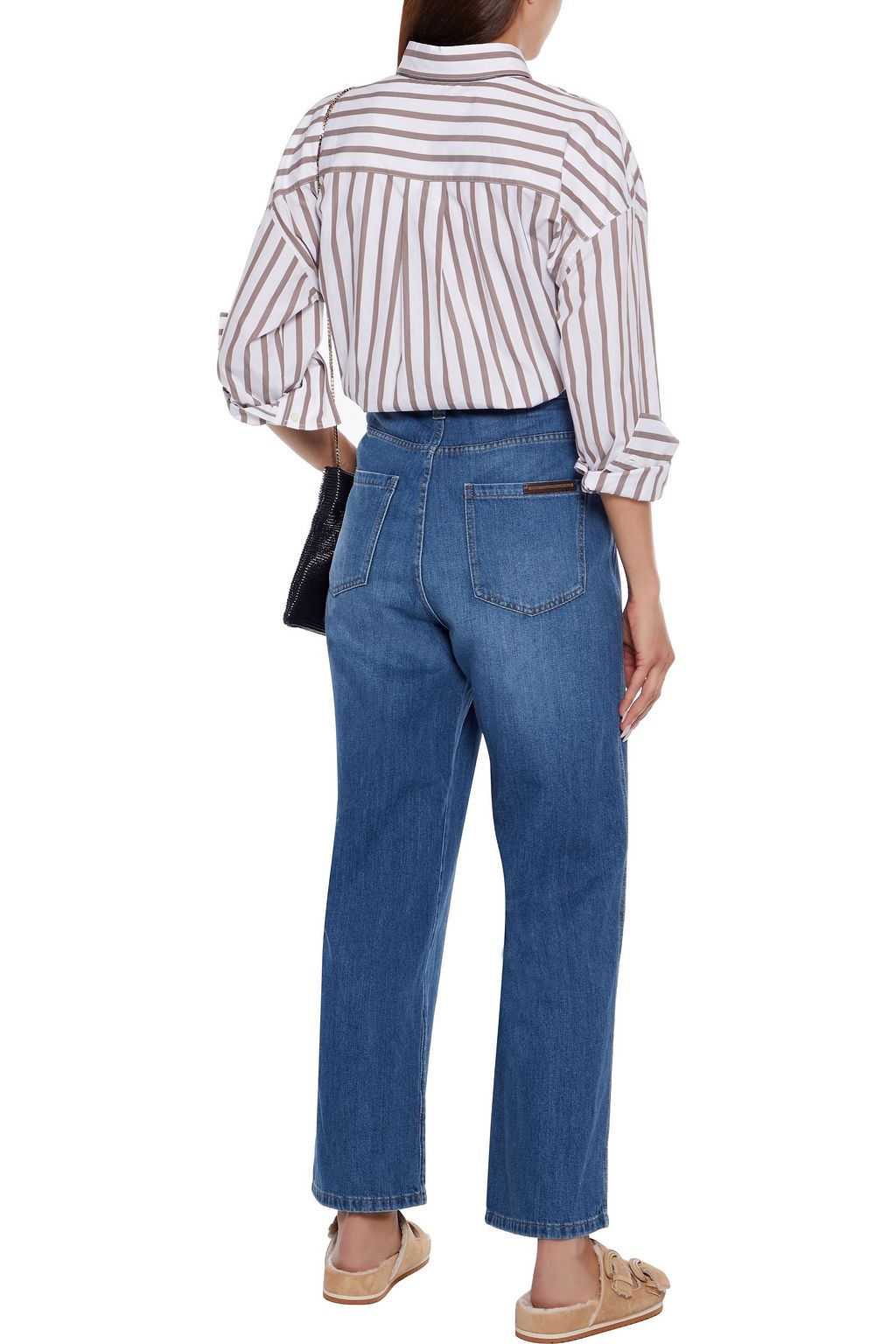 BRUNELLO CUCINELLI Bead-embellished striped cotton-poplin shirt