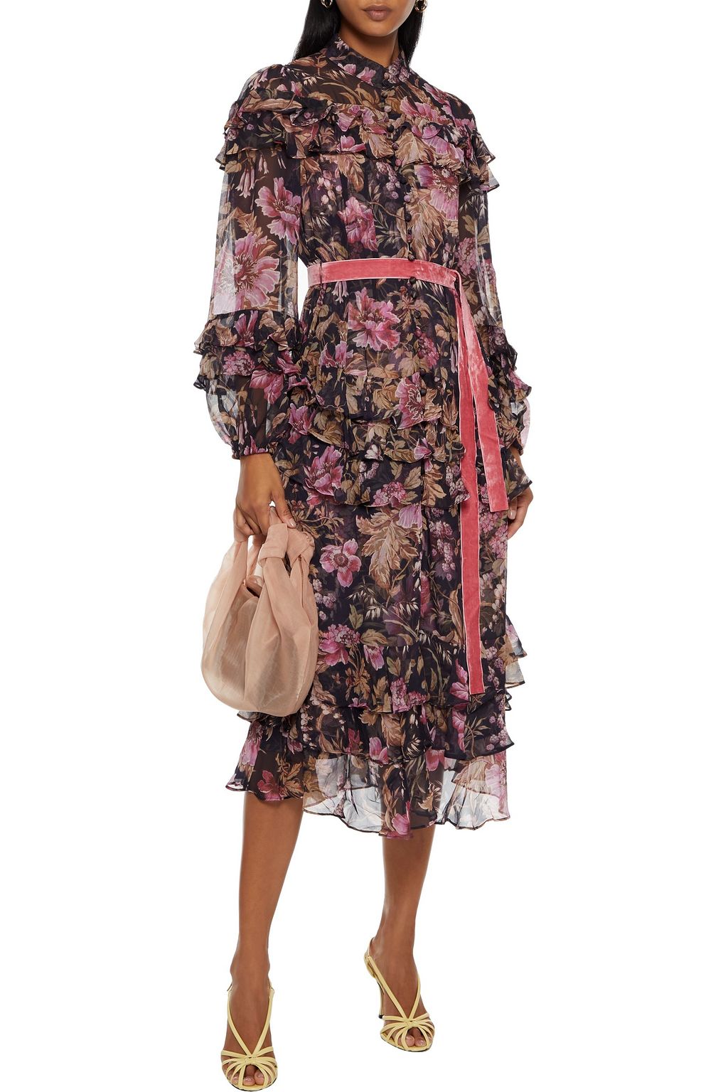 ZIMMERMANN Lucky tiered belted floral-print silk-chiffon midi dress