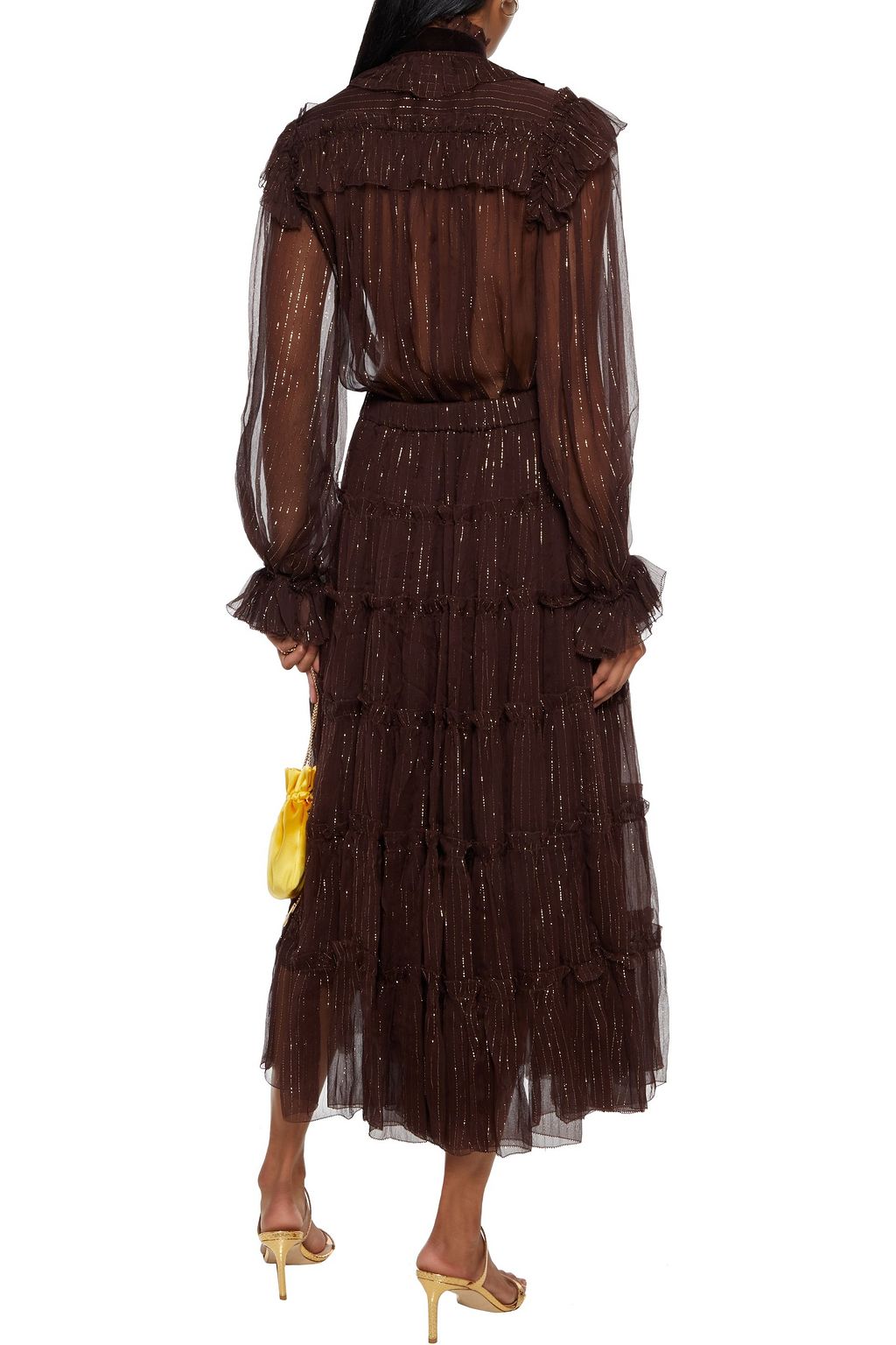 ZIMMERMANN Ladybeetle tiered metallic silk-blend crepon midi skirt