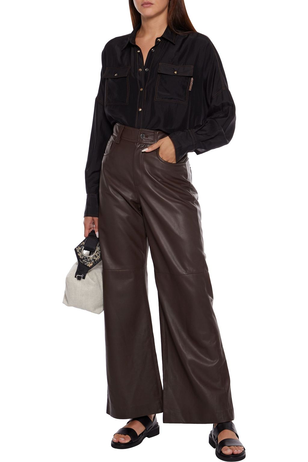 BRUNELLO CUCINELLI Leather wide-leg pants