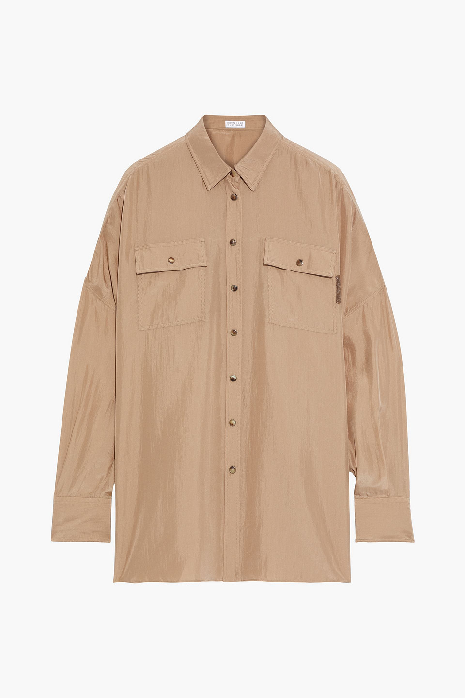 Brunello Cucinelli - Bead-embellished silk crepe de chine shirt - Neutral - L