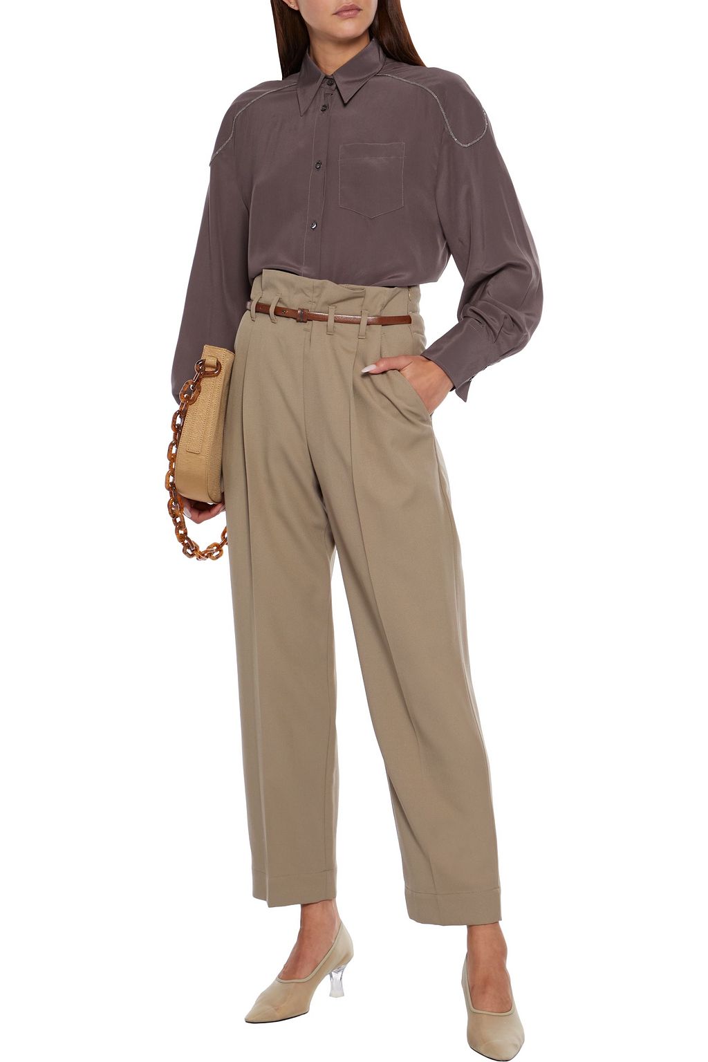 BRUNELLO CUCINELLI Belted pleated wool-twill straight-leg pants