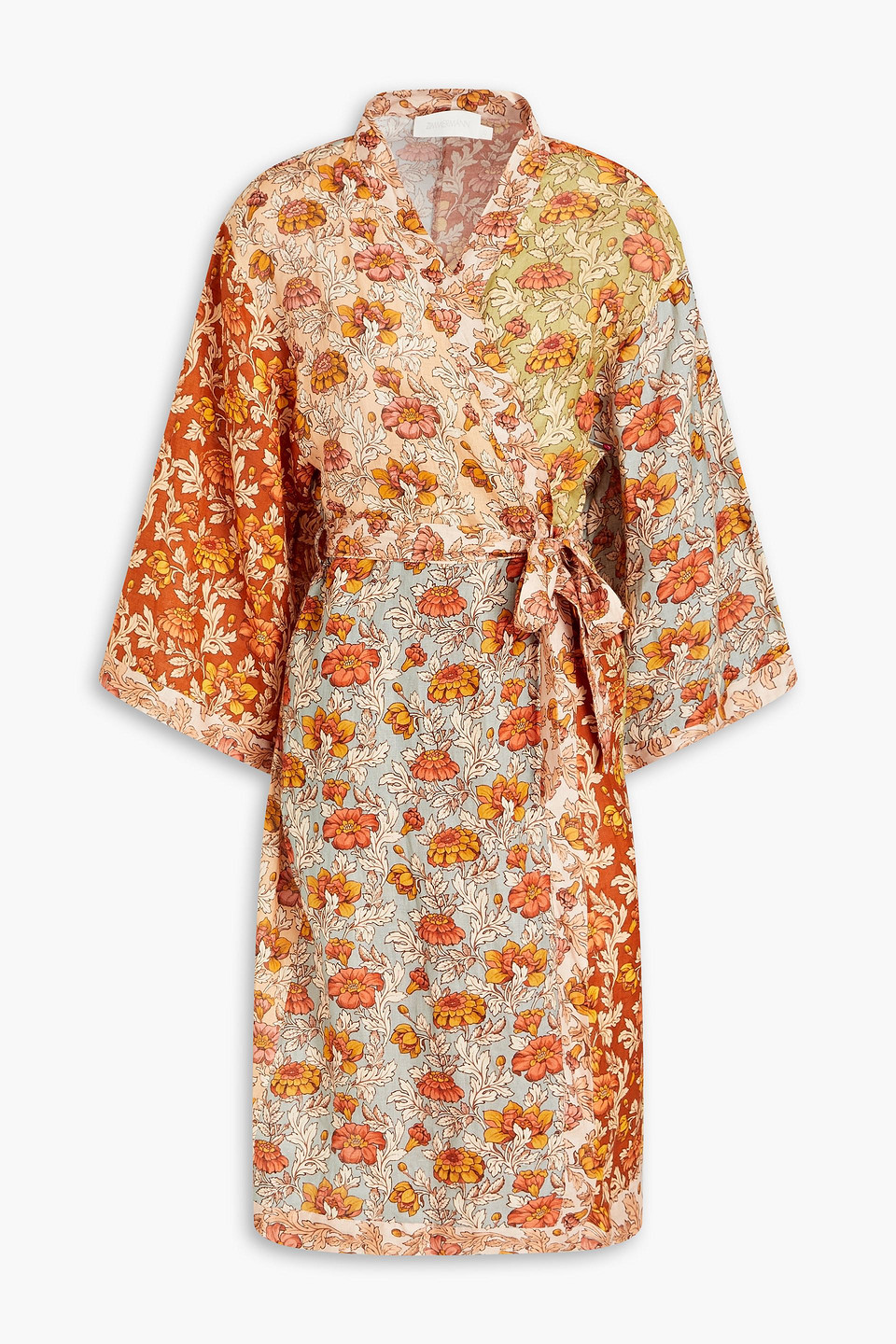 Zimmermann Andie Floral-print Linen Robe In Orange