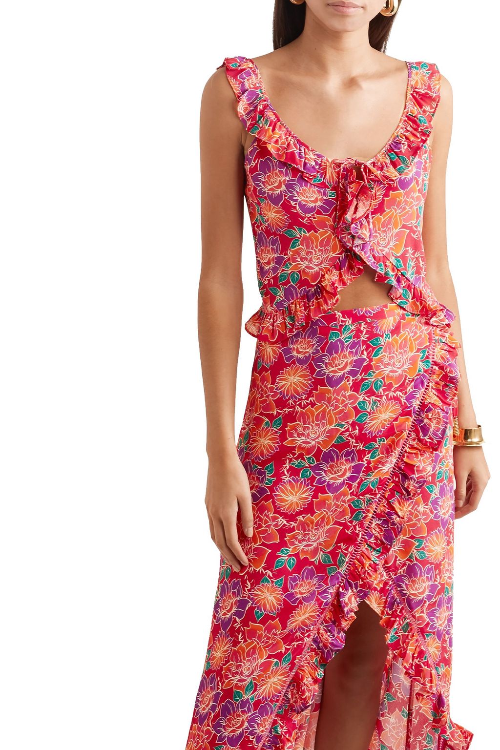PALOMA BLUE Alito cropped floral-print crepe de chine top