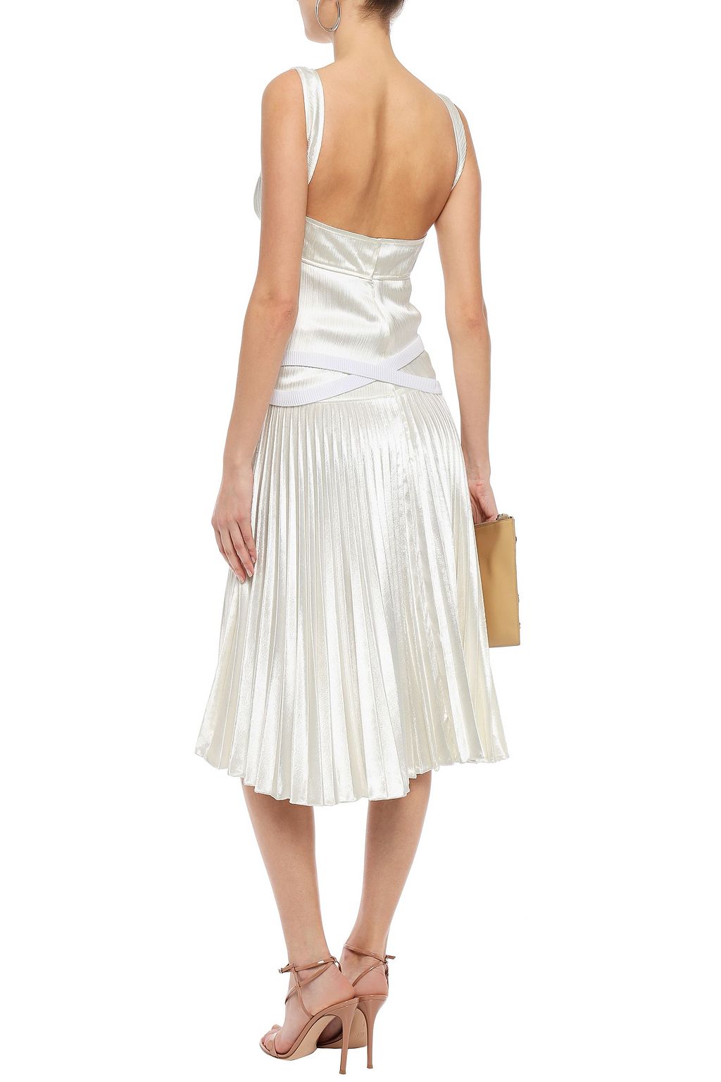 VICTORIA BECKHAM Paneled pleated satin-crepe and velvet dress