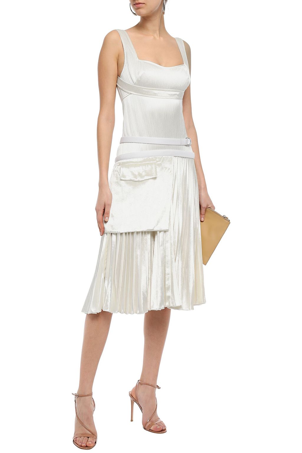 VICTORIA BECKHAM Paneled pleated satin-crepe and velvet dress