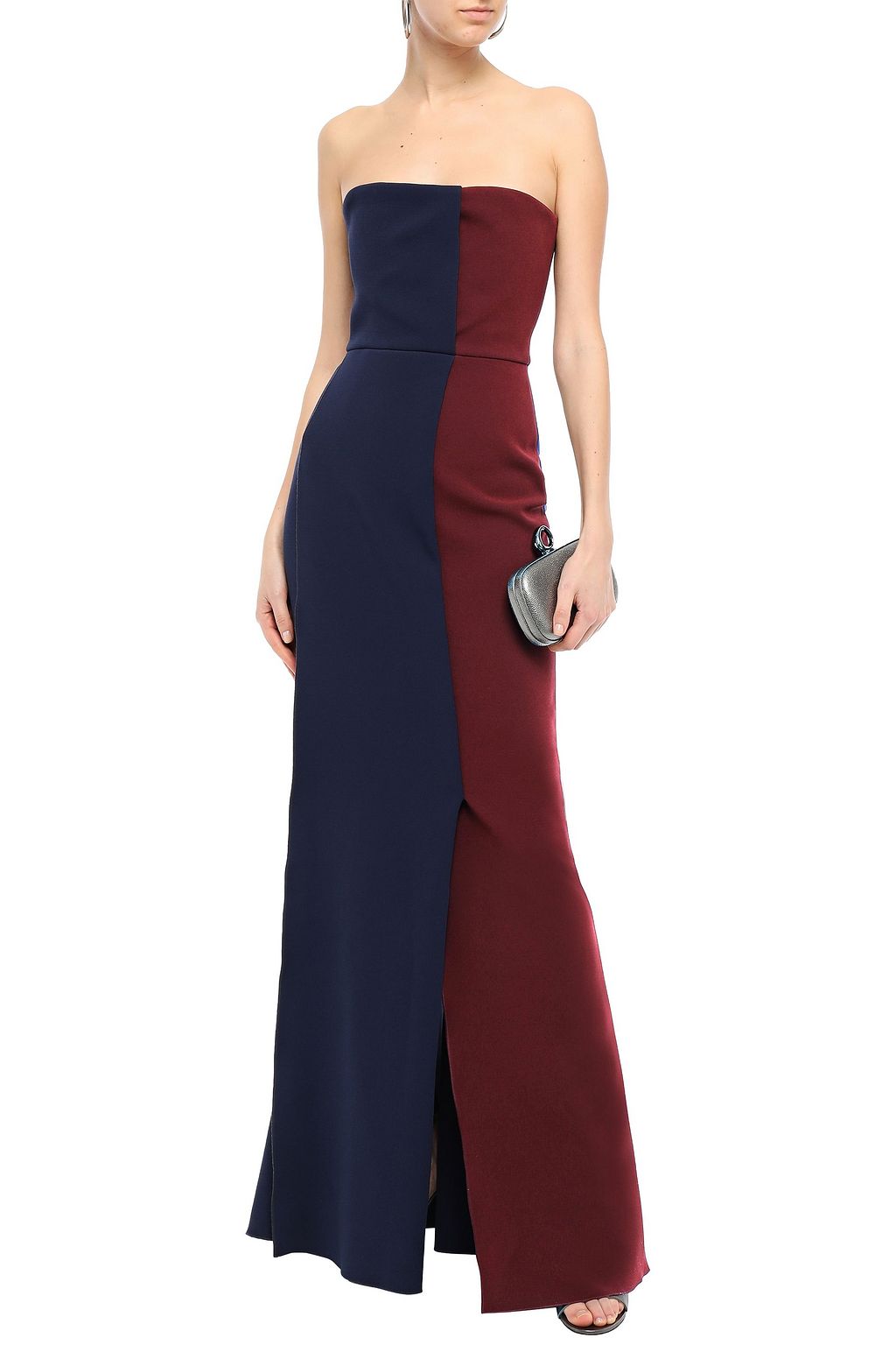 VICTORIA BECKHAM Strapless paneled two-tone stretch-crepe gown