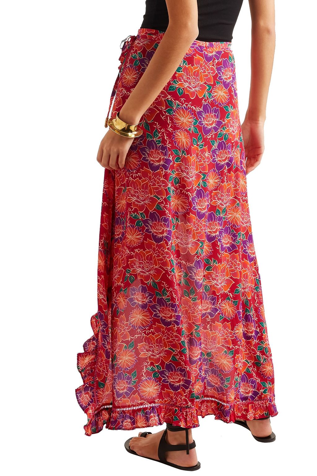 PALOMA BLUE Stevie ruffled floral-print crepe de chine midi wrap skirt