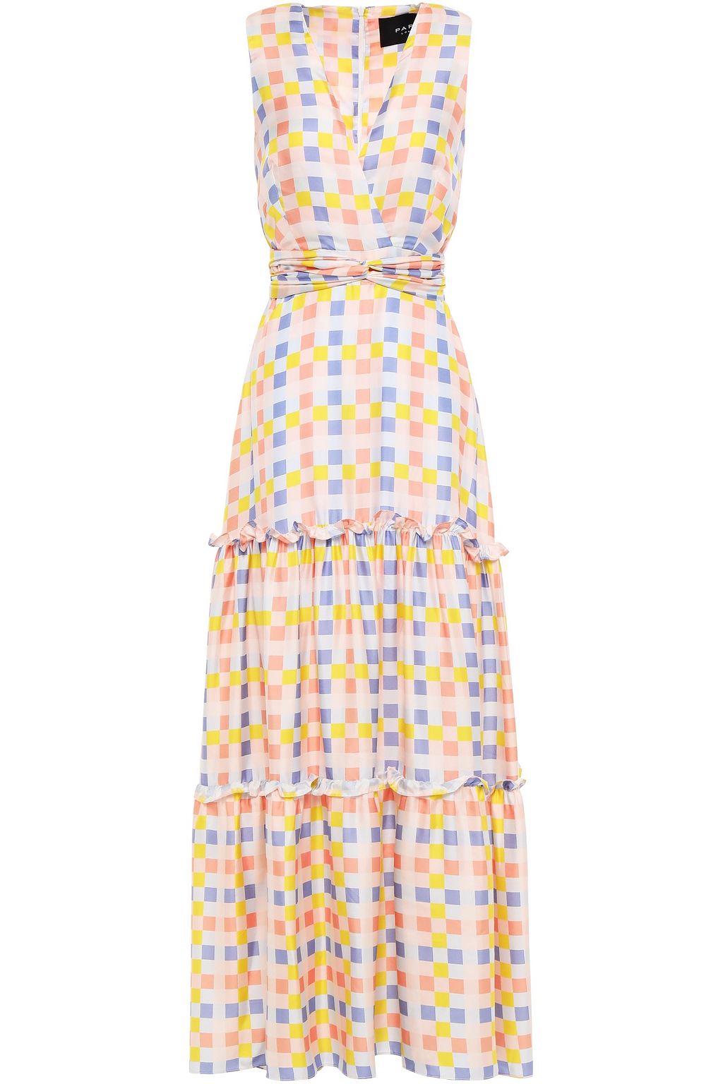 tiered gingham maxi dress