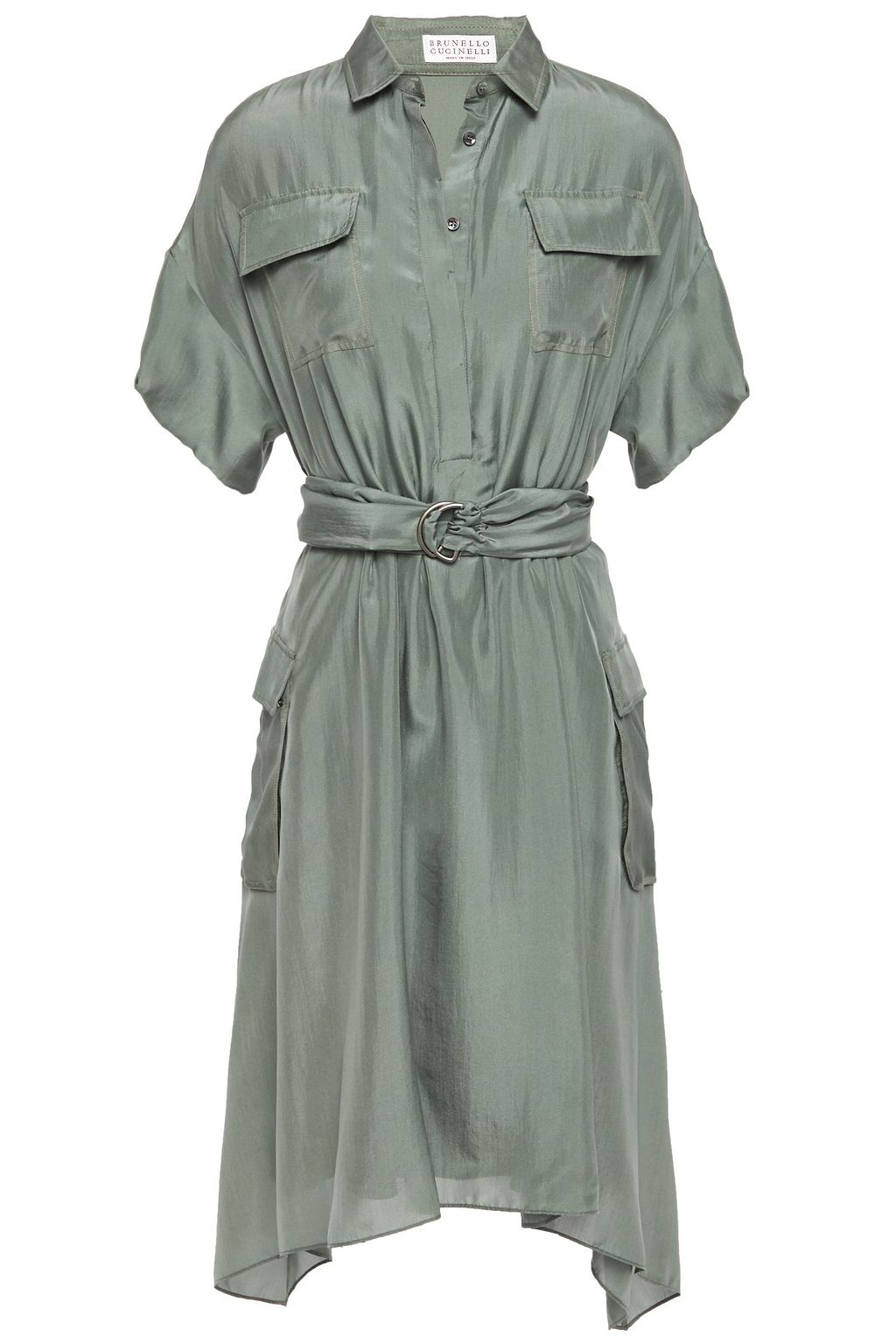 green silk shirt dress