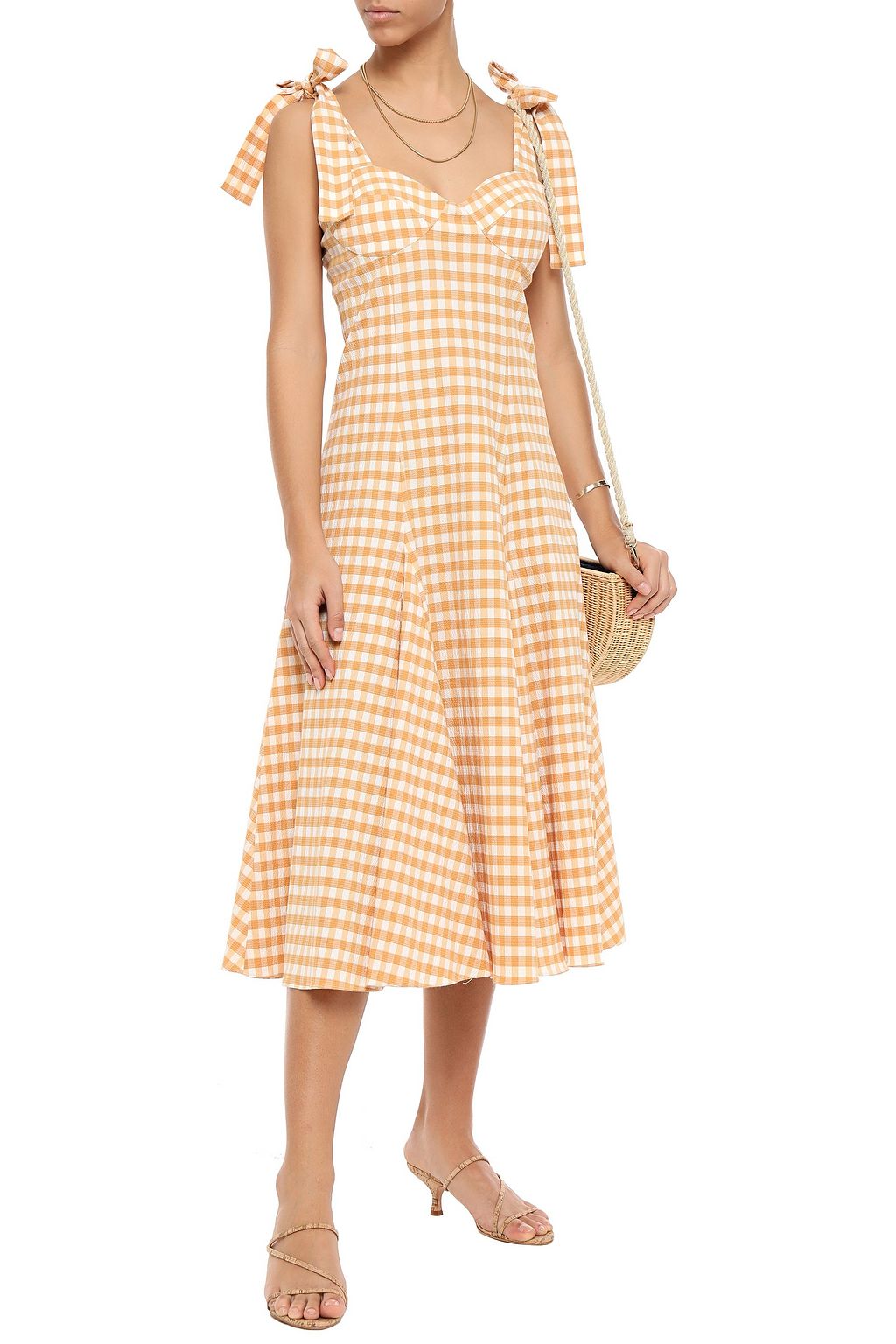 PAPER LONDON Mona gingham cotton-blend seersucker midi dress