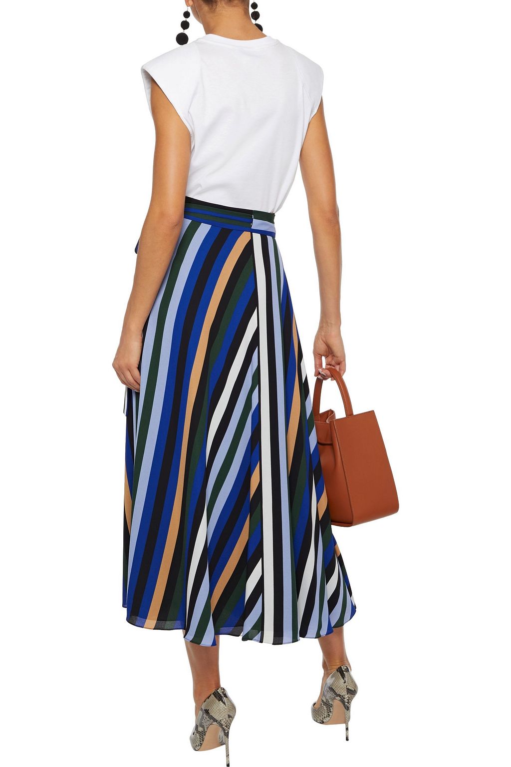 DIANE VON FURSTENBERG Tilda striped crepe de chine midi wrap skirt