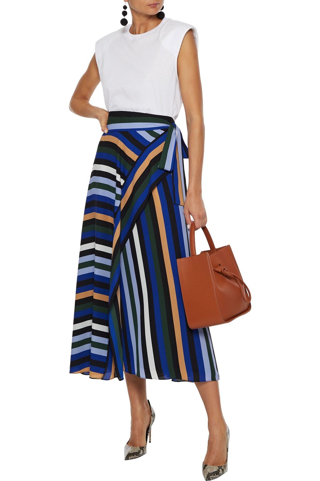 DIANE VON FURSTENBERG Tilda striped crepe de chine midi wrap skirt