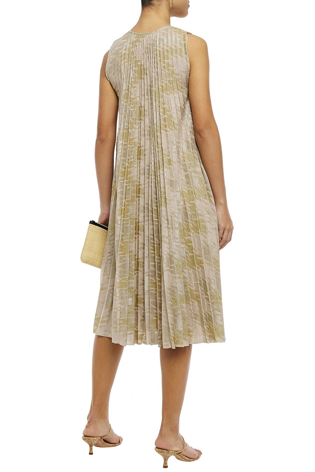 M MISSONI Pleated metallic crochet-knit midi dress