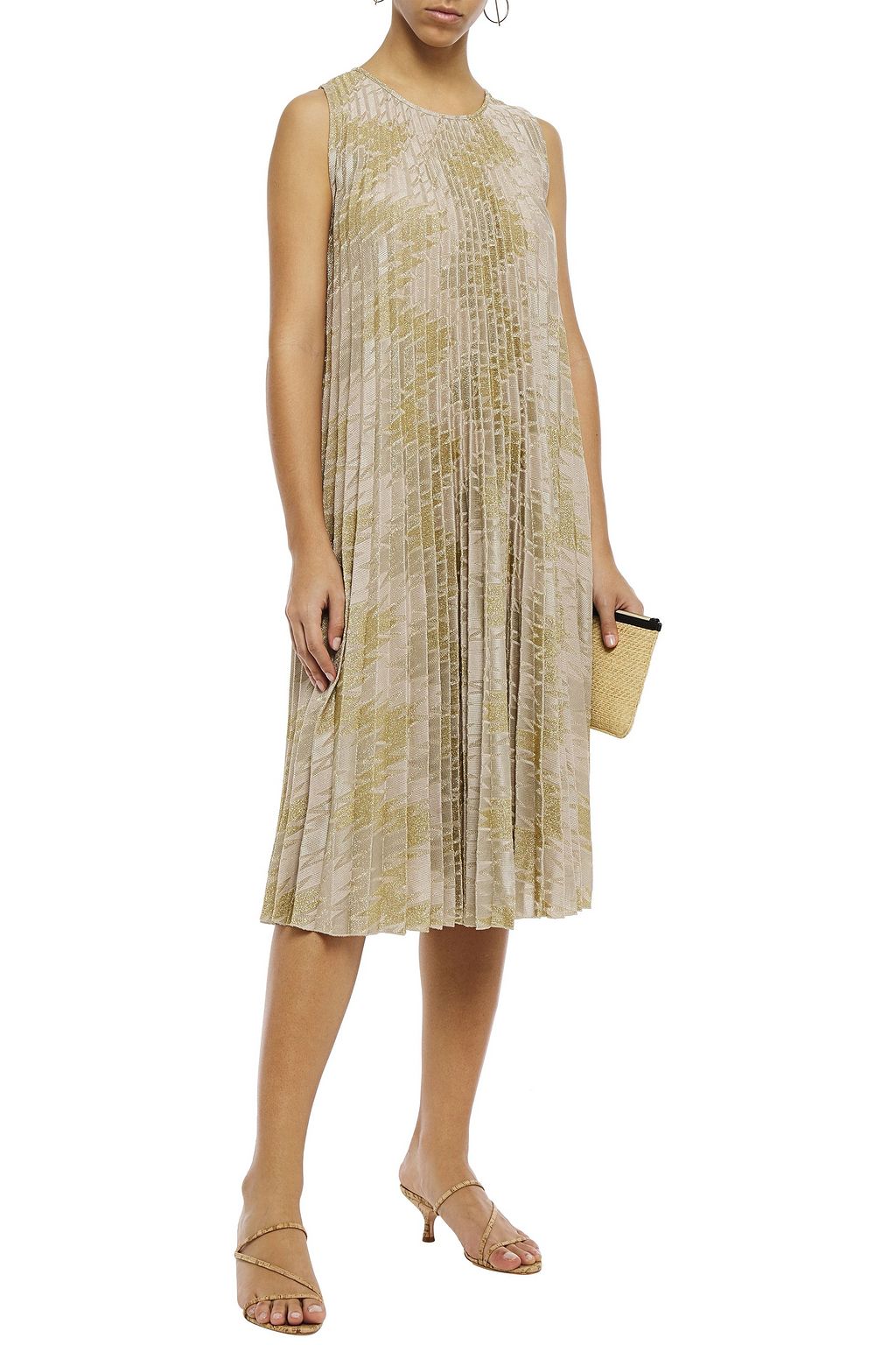 M MISSONI Pleated metallic crochet-knit midi dress