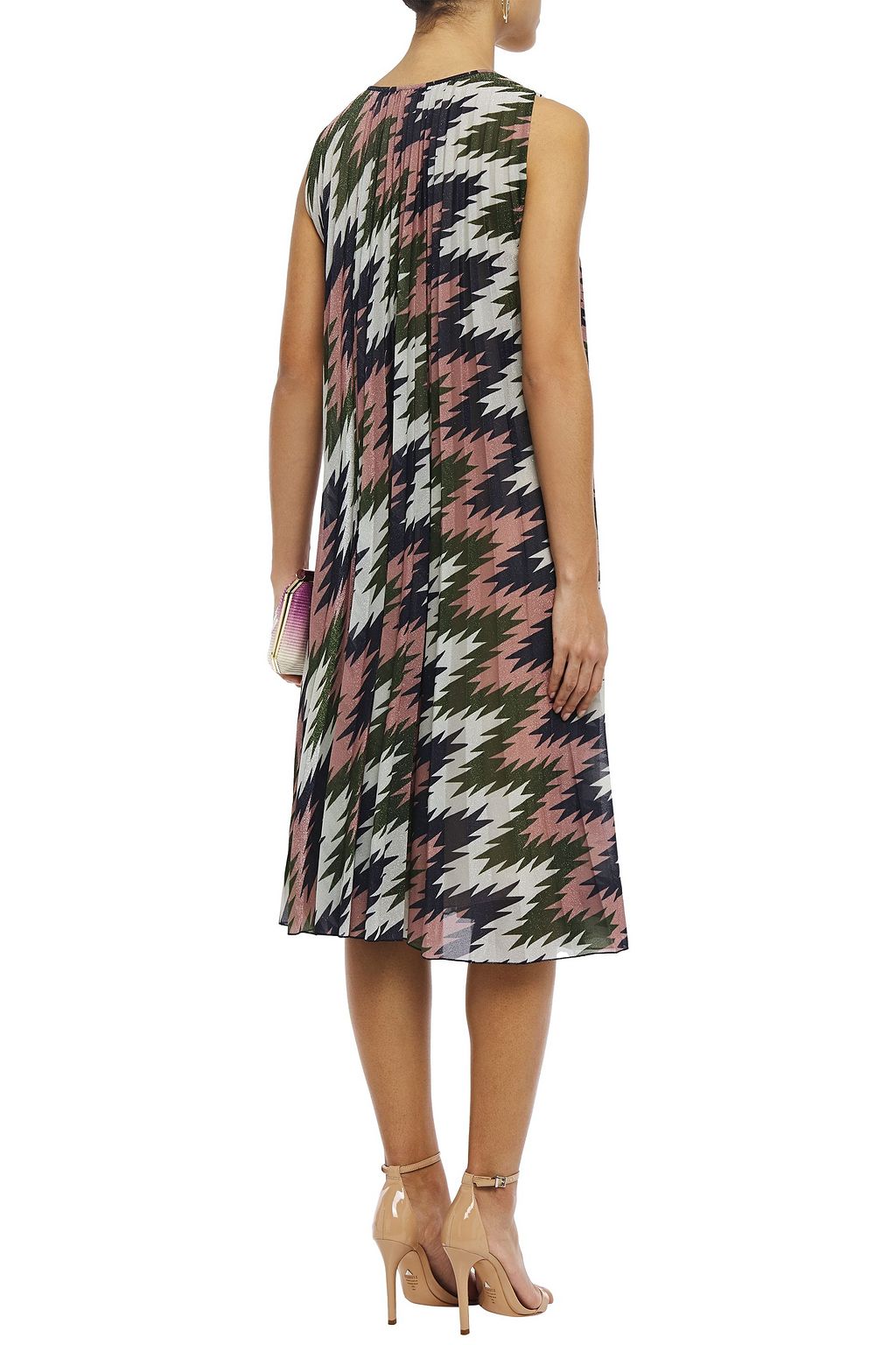 M MISSONI Pleated metallic printed jersey midi dress