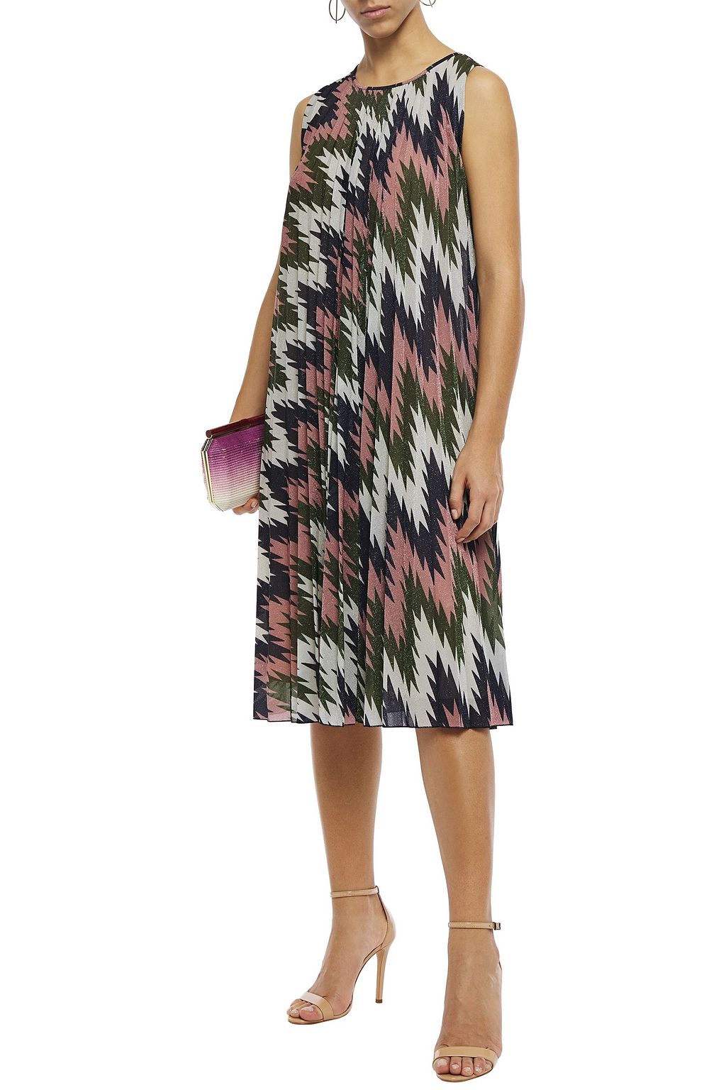 M MISSONI Pleated metallic printed jersey midi dress
