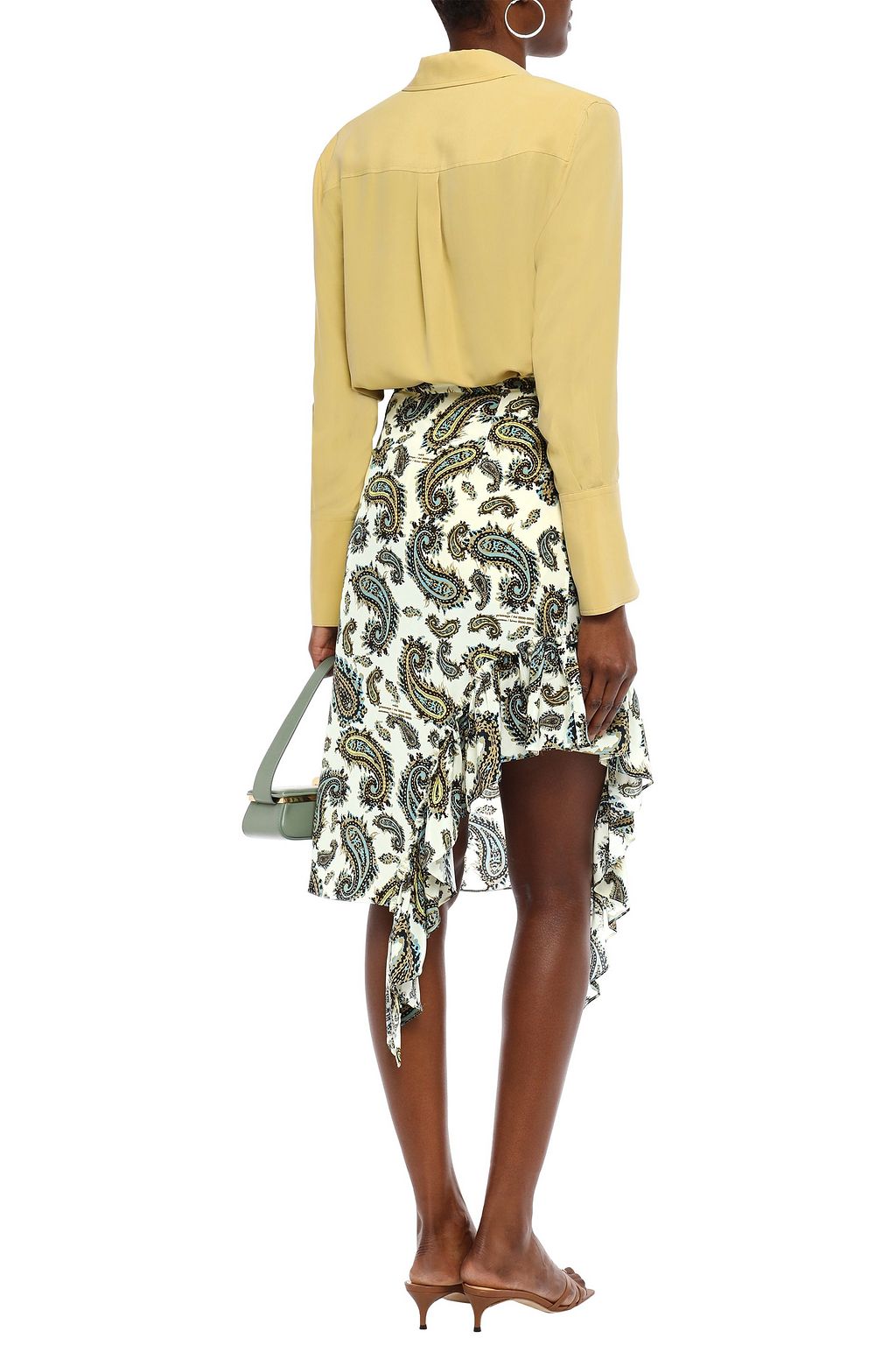 ROKH Asymmetric ruffled printed silk crepe de chine mini skirt