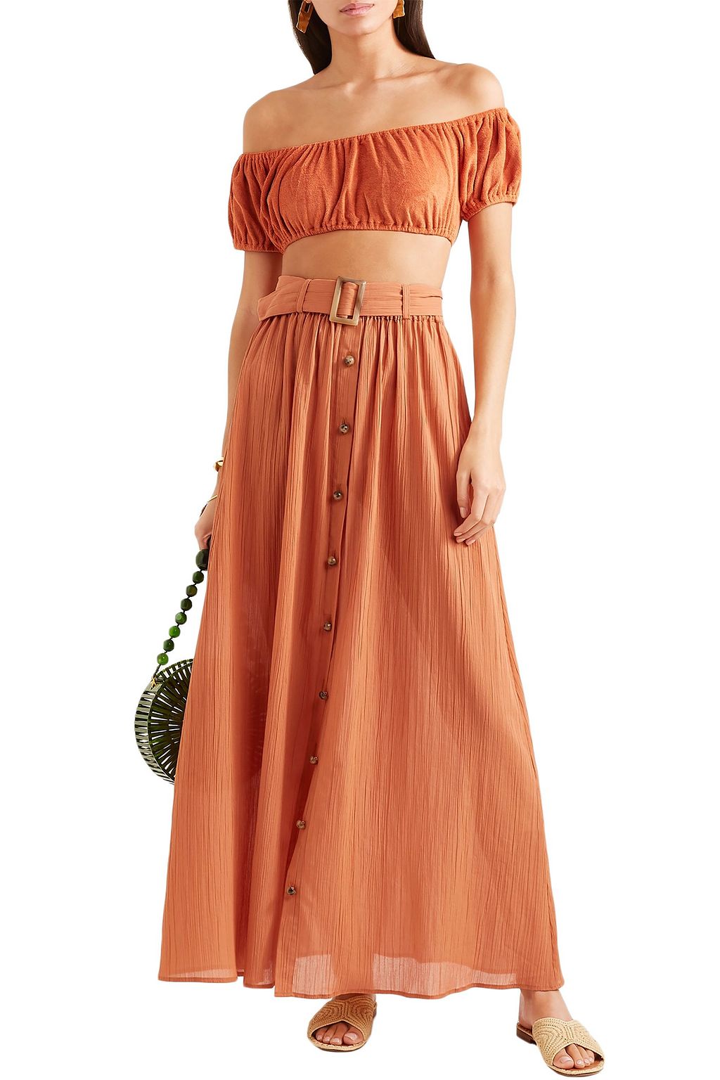 LISA MARIE FERNANDEZ Belted cotton-gauze maxi skirt