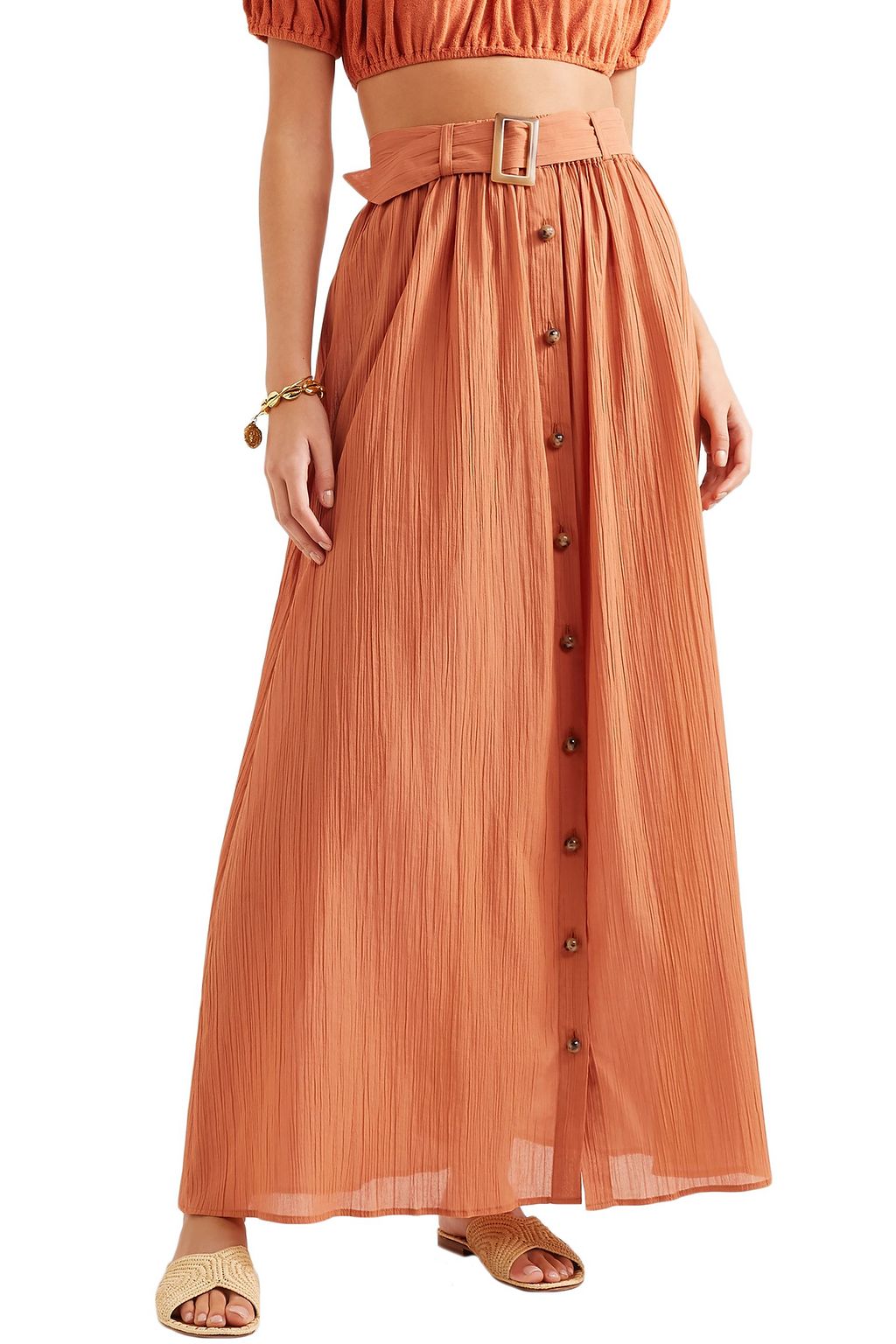 LISA MARIE FERNANDEZ Belted cotton-gauze maxi skirt