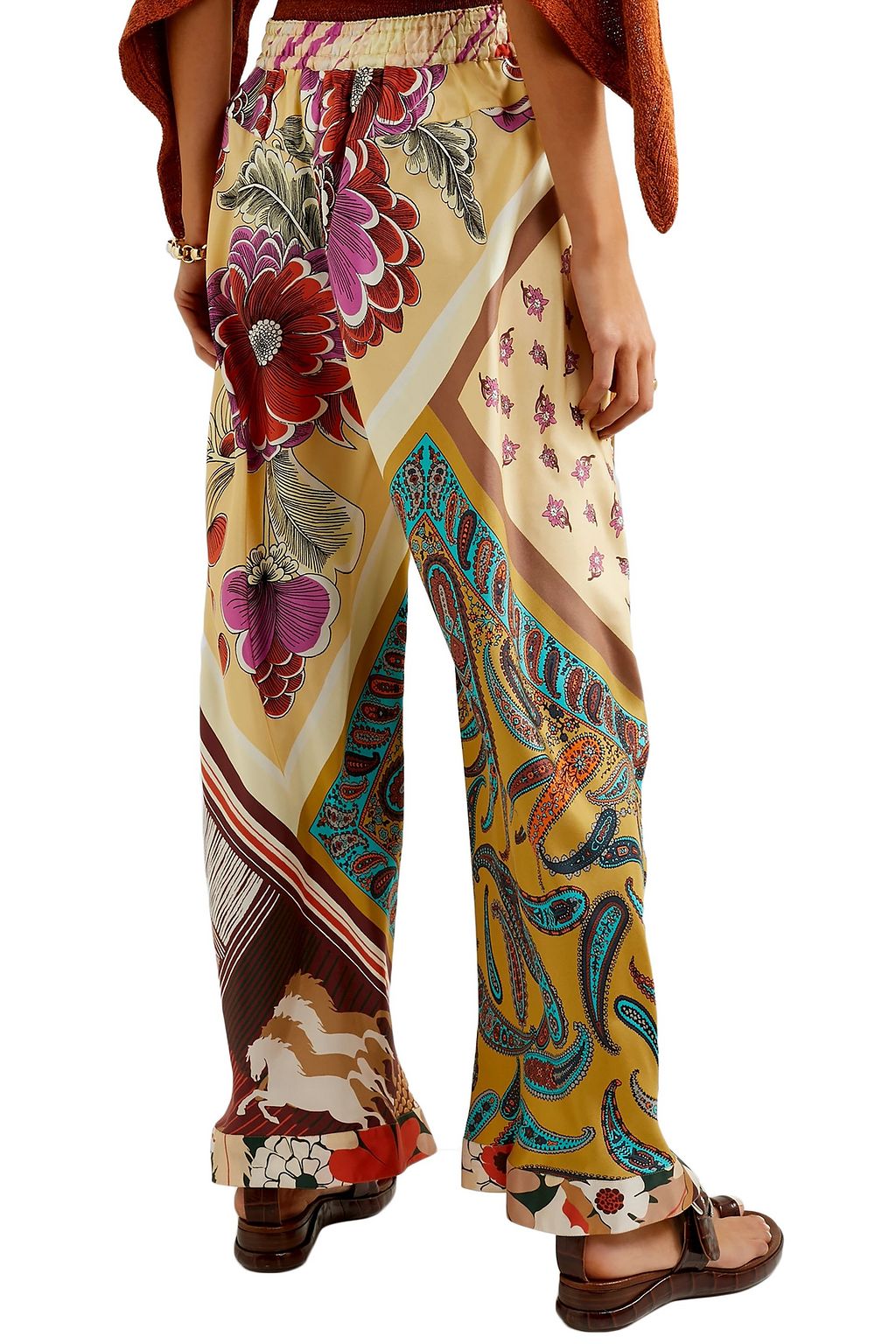 CHLOÉ Patchwork-effect printed silk-twill wide-leg pants
