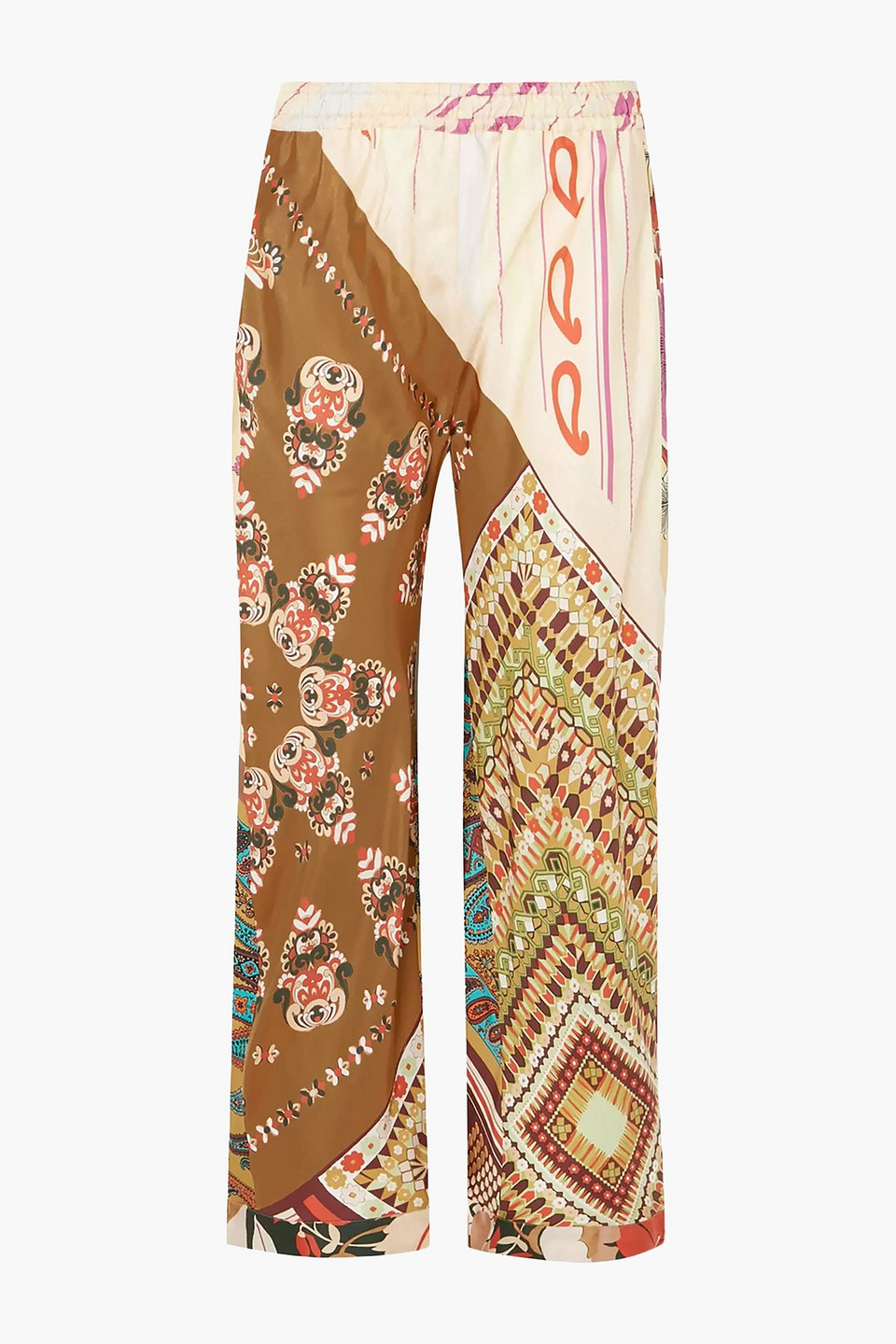 Chloé Patchwork-effect printed silk-twill wide-leg pants