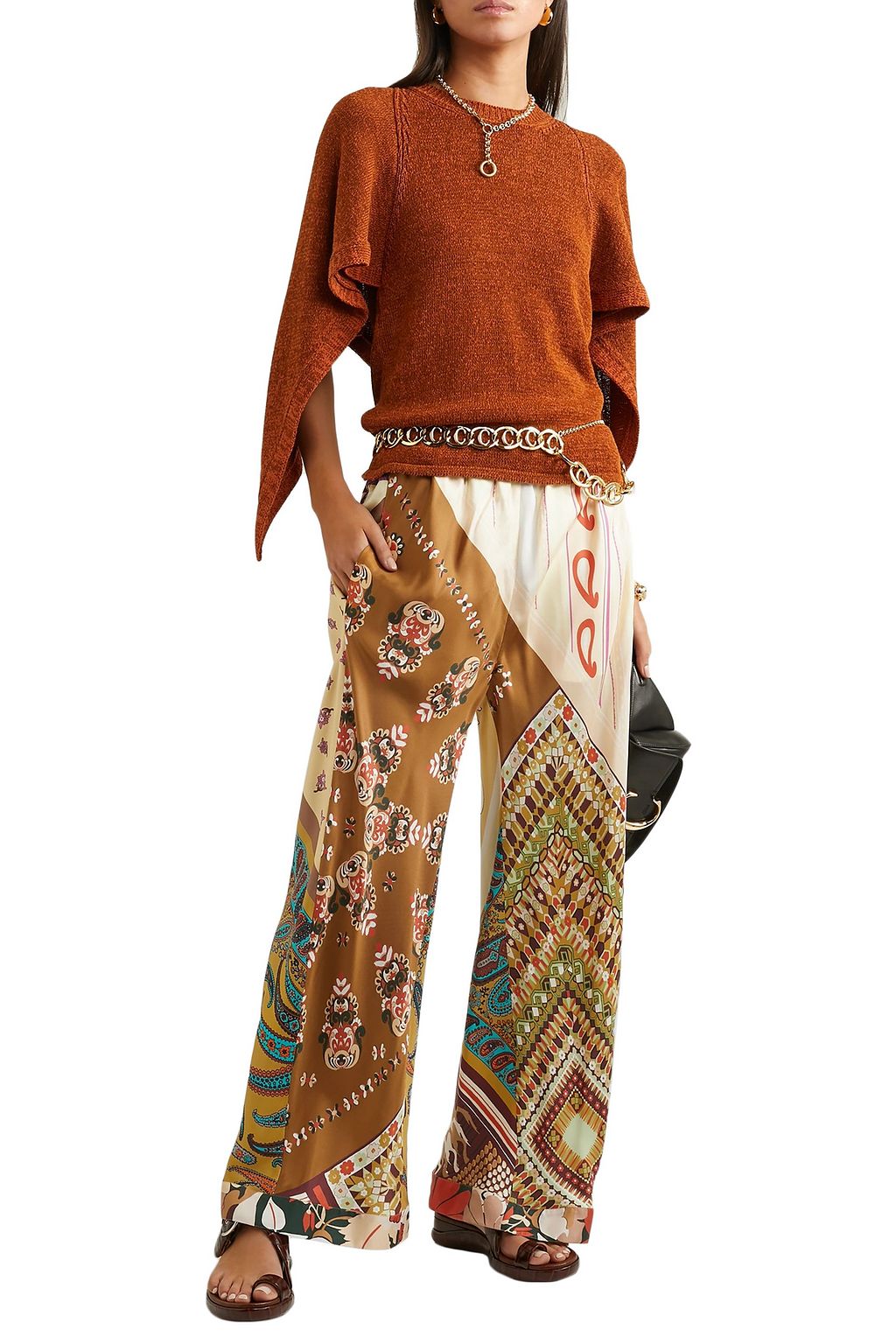 CHLOÉ Patchwork-effect printed silk-twill wide-leg pants