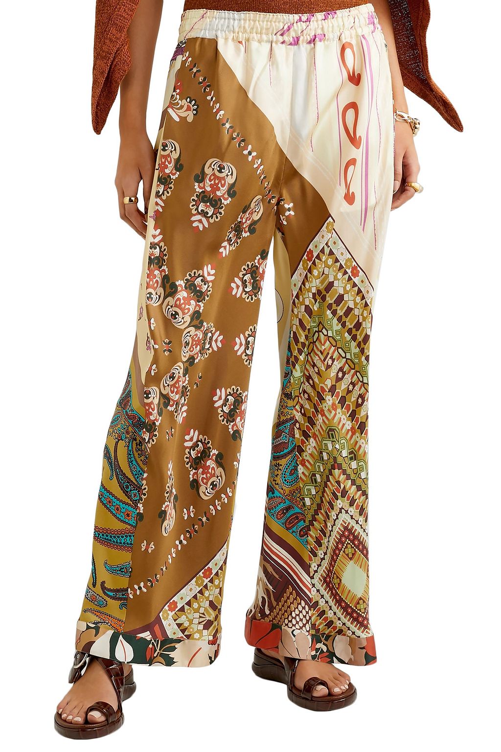 CHLOÉ Patchwork-effect printed silk-twill wide-leg pants