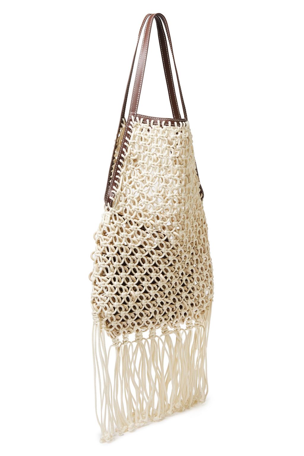 JW ANDERSON Leather-trimmed fringed cotton macramé tote