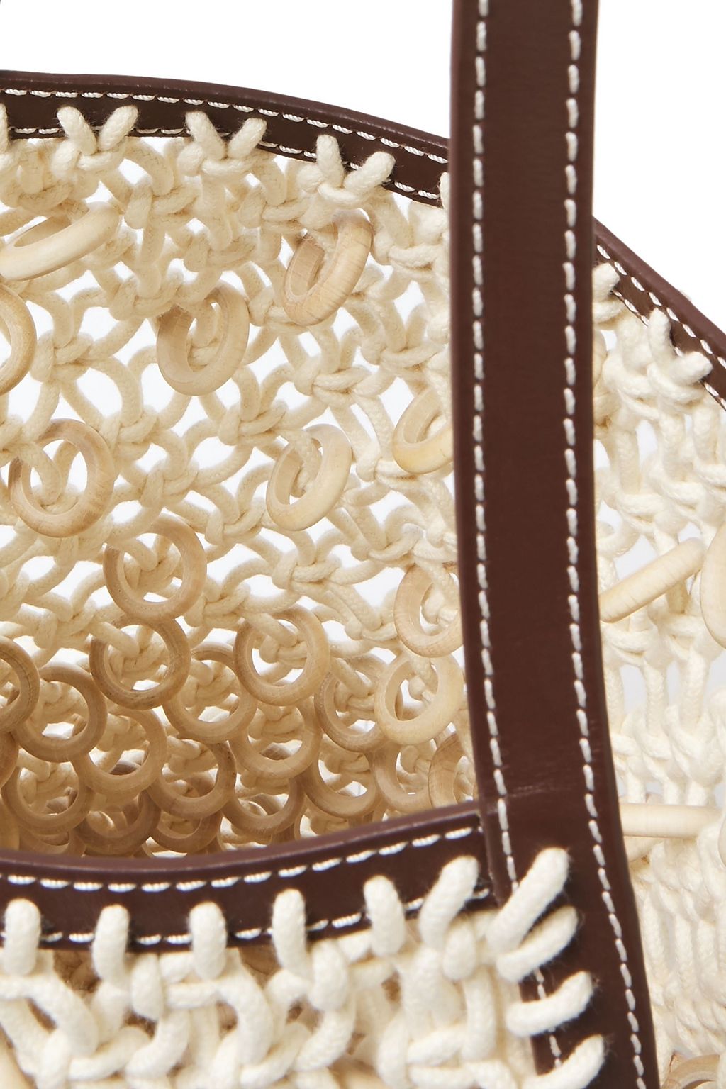 JW ANDERSON Leather-trimmed fringed cotton macramé tote