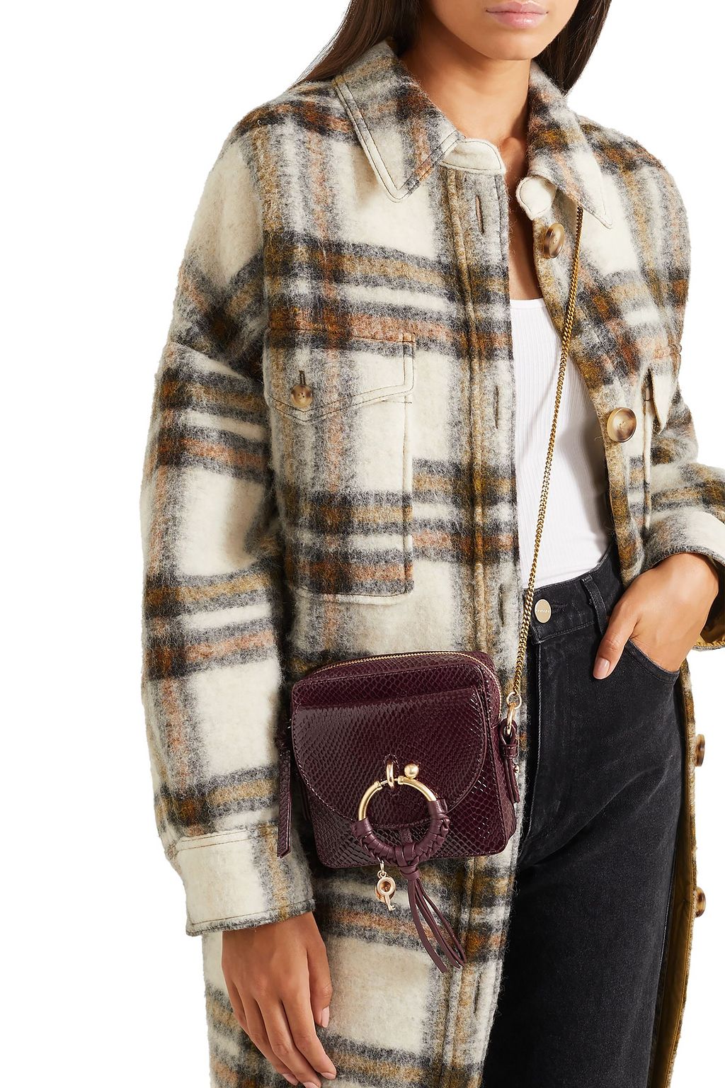 SEE BY CHLOÉ Joan Square patent snake-effect leather shoulder bag