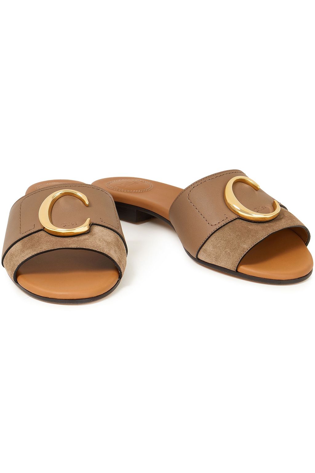 Mushroom Suede and leather slides | Sale up to 70% off | THE OUTNET | CHLOÃ | THE OUTNET