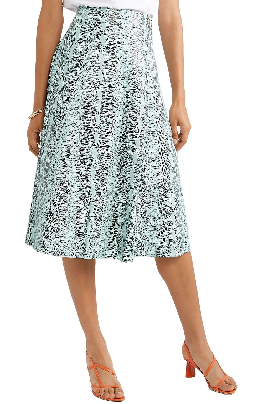 ALICE + OLIVIA Sosie snake-print leather midi skirt