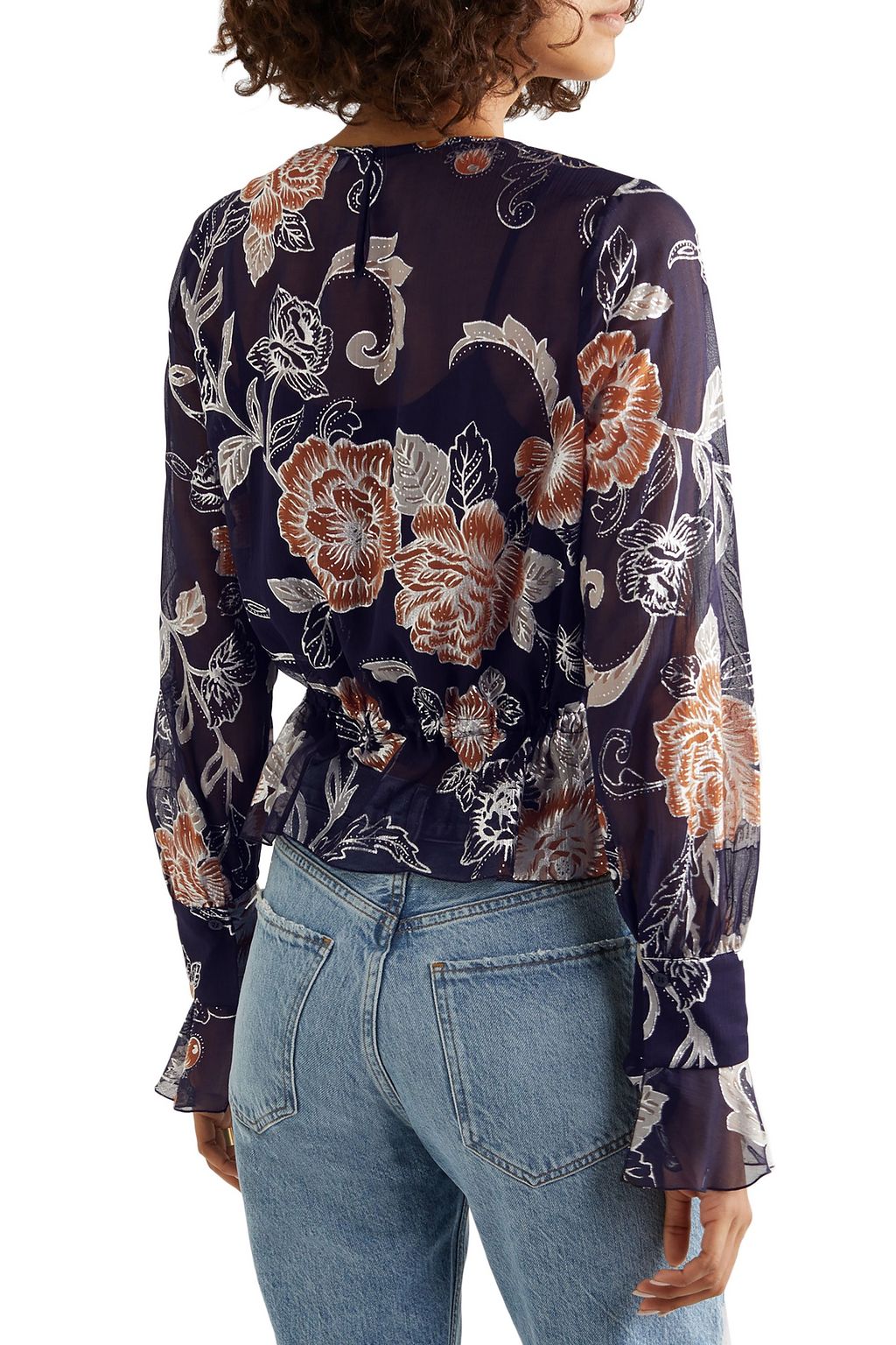 SEE BY CHLOÉ Ruffled metallic silk and cotton-blend crepon-jacquard blouse