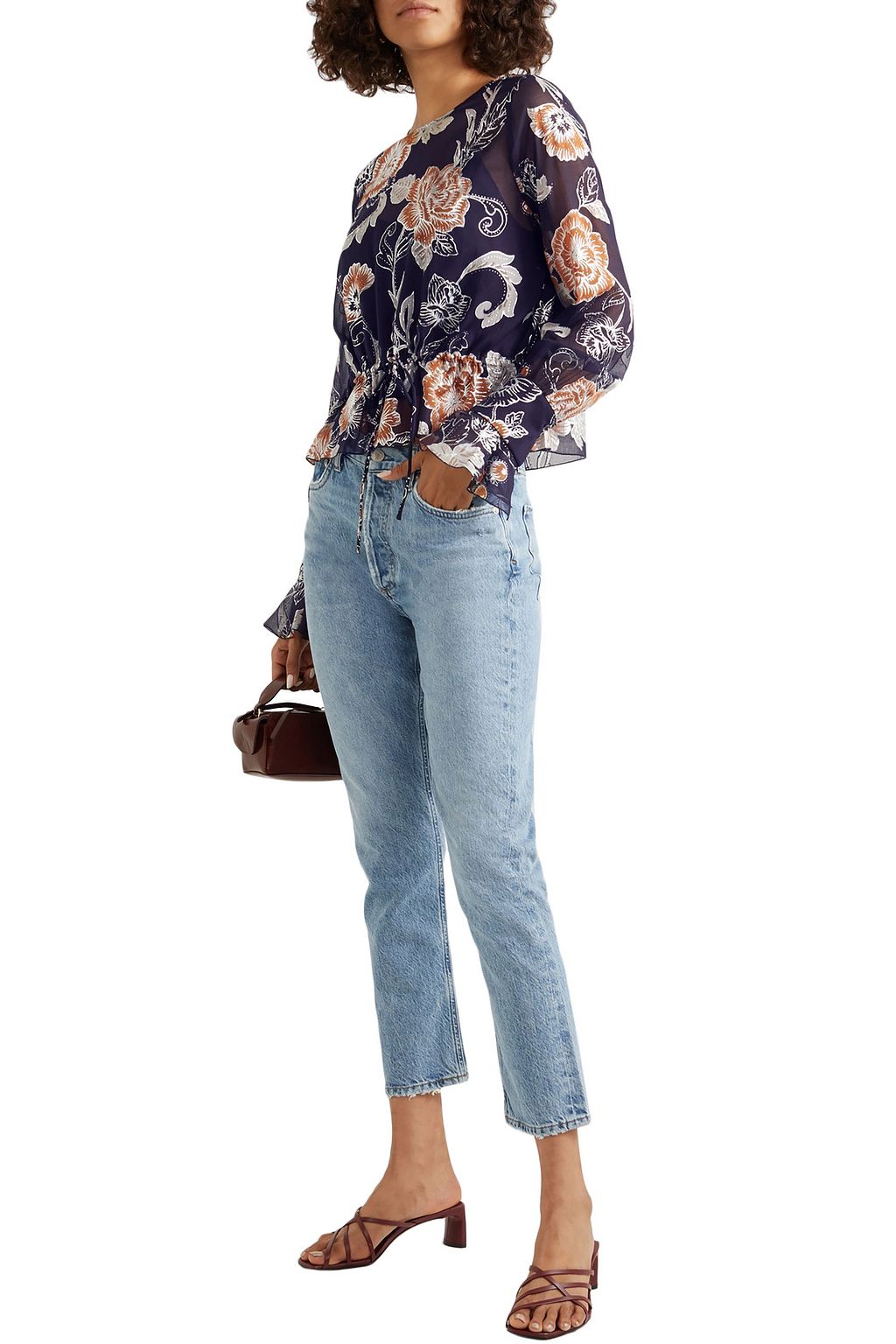 SEE BY CHLOÉ Ruffled metallic silk and cotton-blend crepon-jacquard blouse