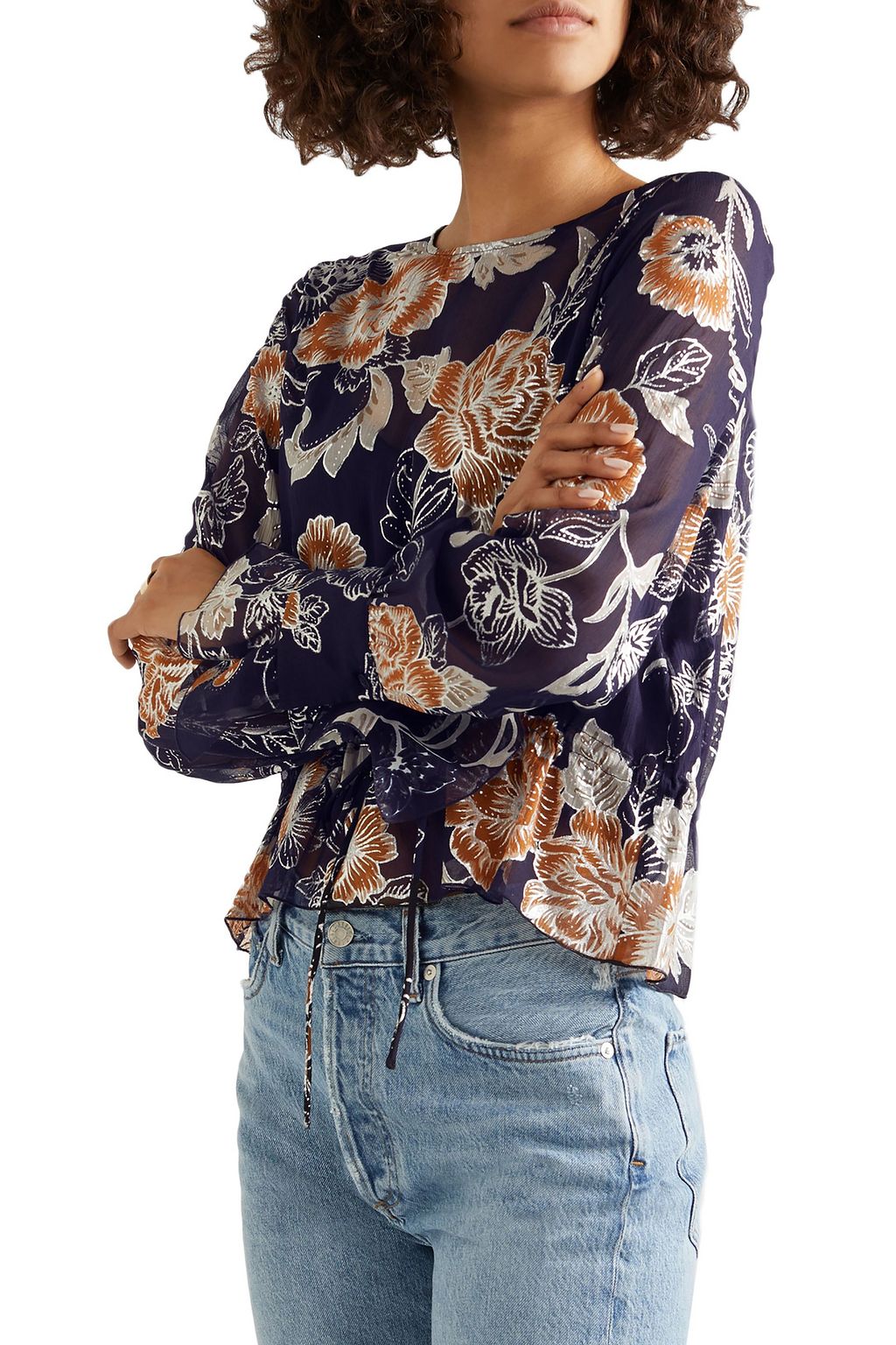 SEE BY CHLOÉ Ruffled metallic silk and cotton-blend crepon-jacquard blouse