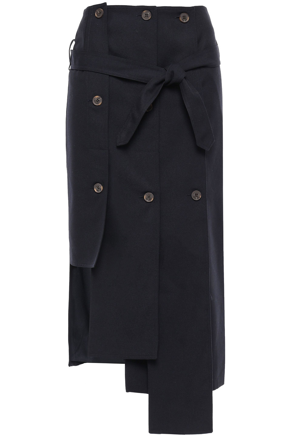 Rokh Woman Asymmetric Button-detailed Gabardine Skirt Navy Size 40