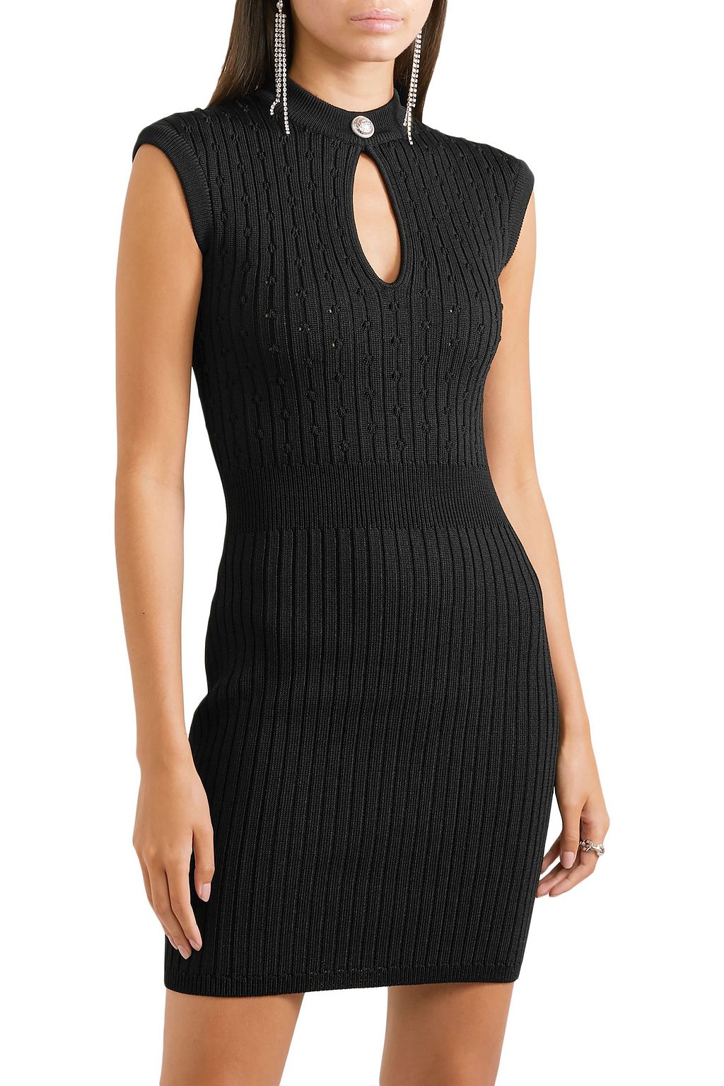 BALMAIN Cutout ribbed and pointelle-knit mini dress