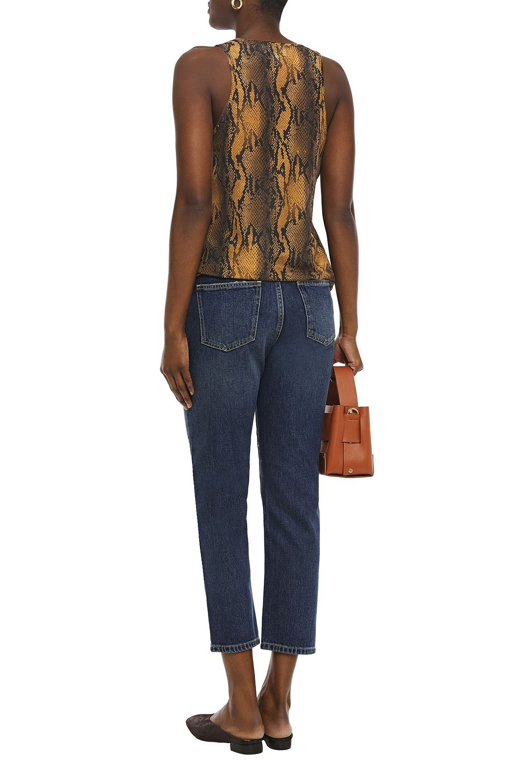 CURRENT/ELLIOTT Snake-print cotton and silk-blend voile tank