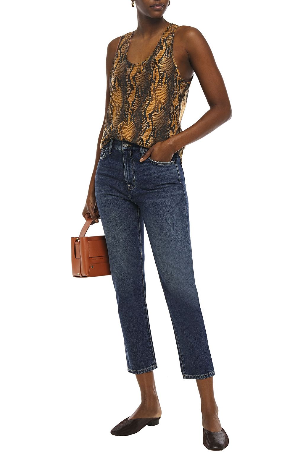 CURRENT/ELLIOTT Snake-print cotton and silk-blend voile tank