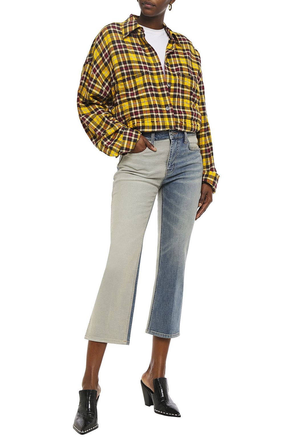 CURRENT/ELLIOTT The Vanessa cropped two-tone mid-rise straight-leg jeans