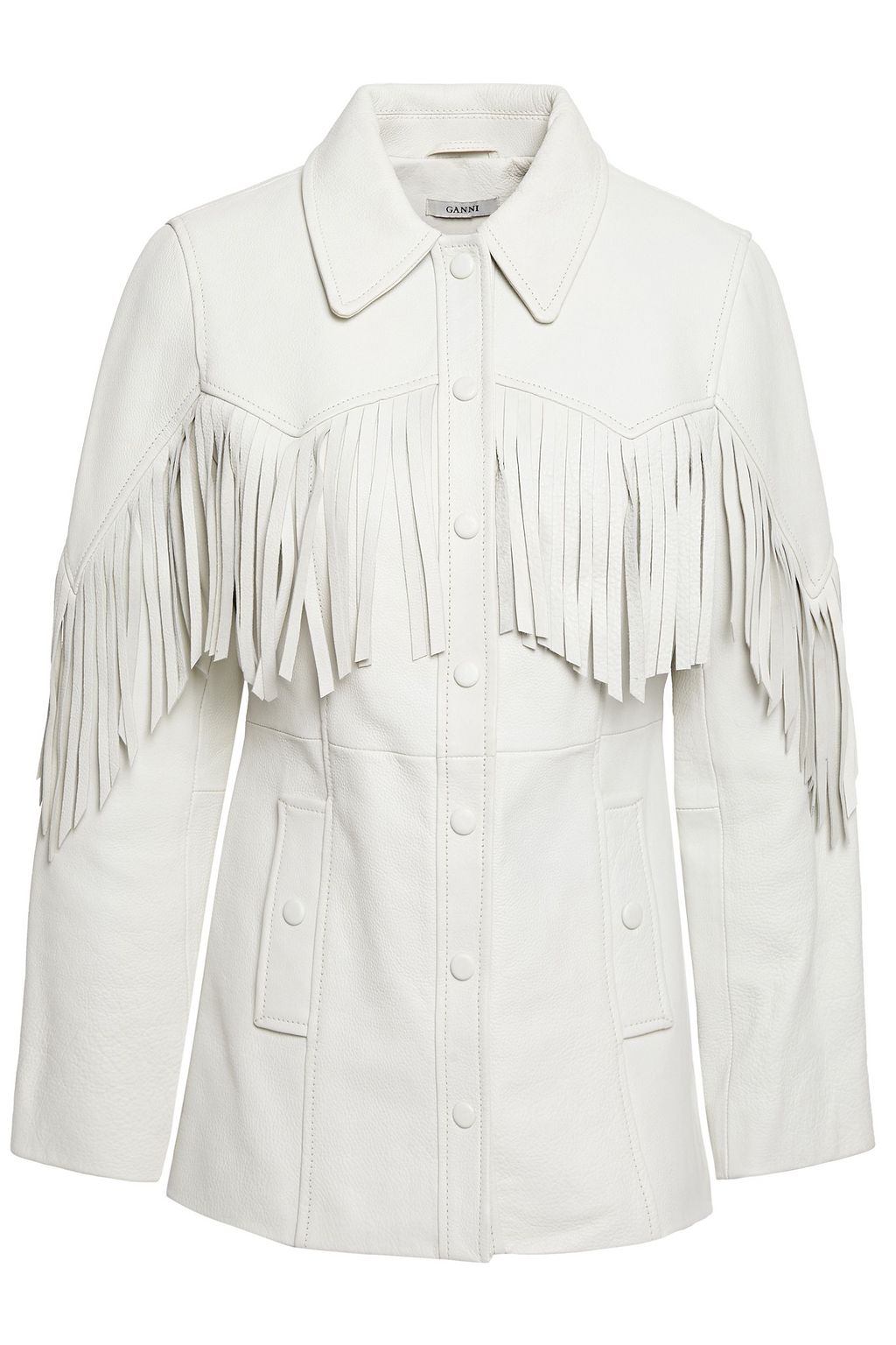 ganni leather fringe jacket